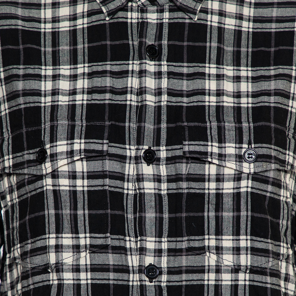 Saint Laurent Paris Black Plaided Flannel Button Front Shirt S
