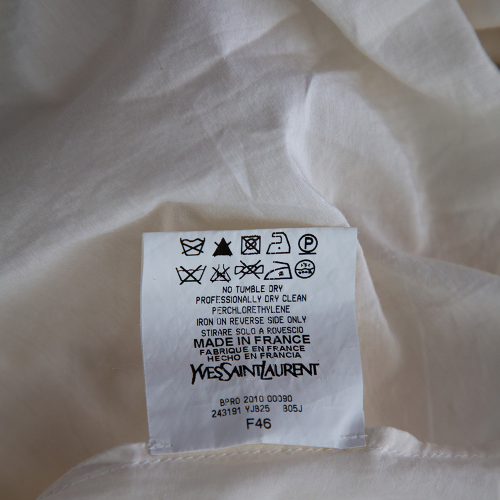 Saint Laurent Off White Cotton Contrast Neck Detailed Top XL