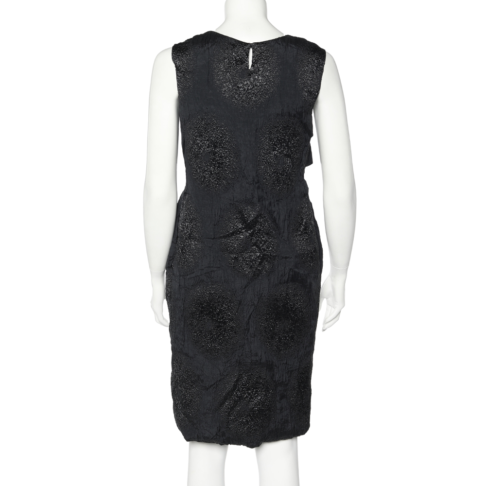 Yves Saint Laurent Black Textured Silk Overlay Detail Sleeveless Midi Dress M