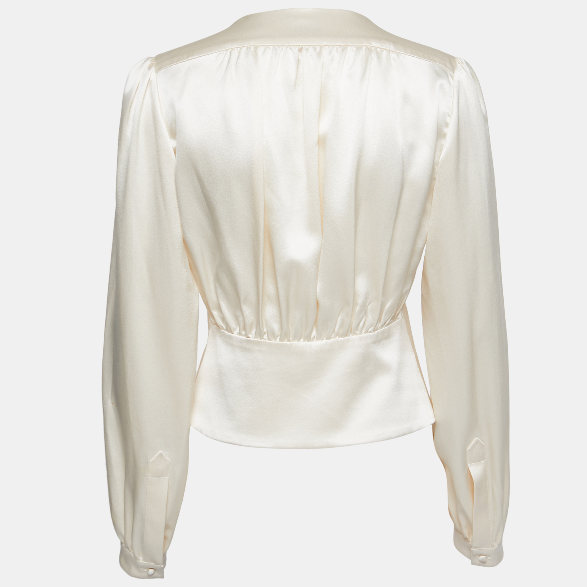 

Saint Laurent Paris Cream Silk Shirred Detail Long Sleeve Blouse