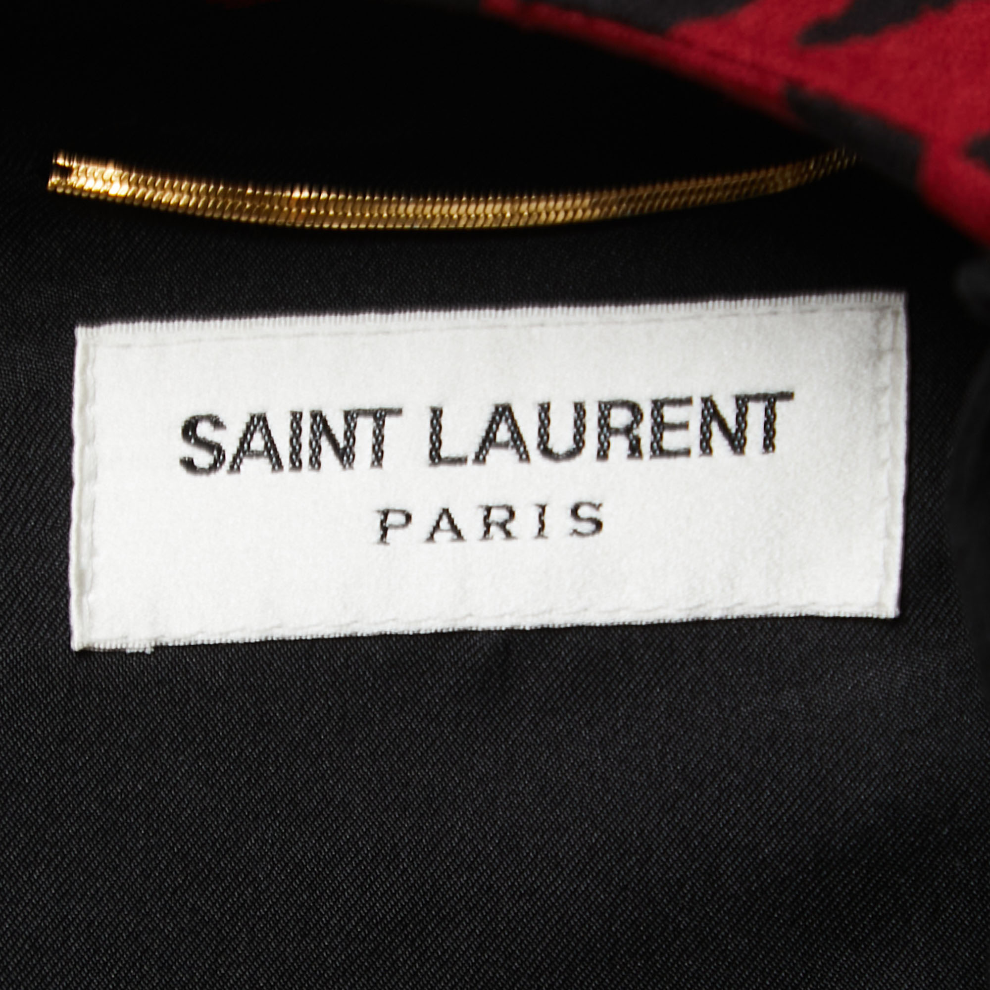 Saint Laurent Red Tiger Striped Crepe Plunge Neck Midi Dress S