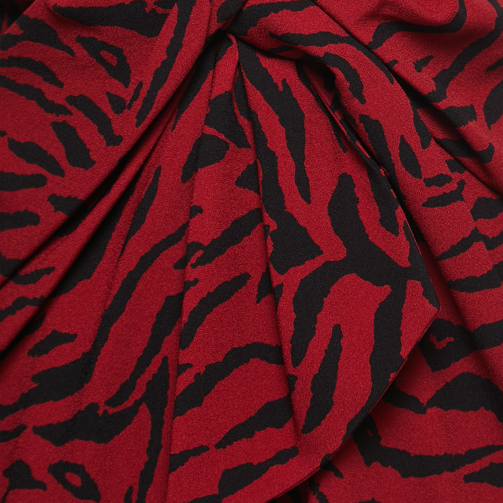 Saint Laurent Red Tiger Striped Crepe Plunge Neck Midi Dress S