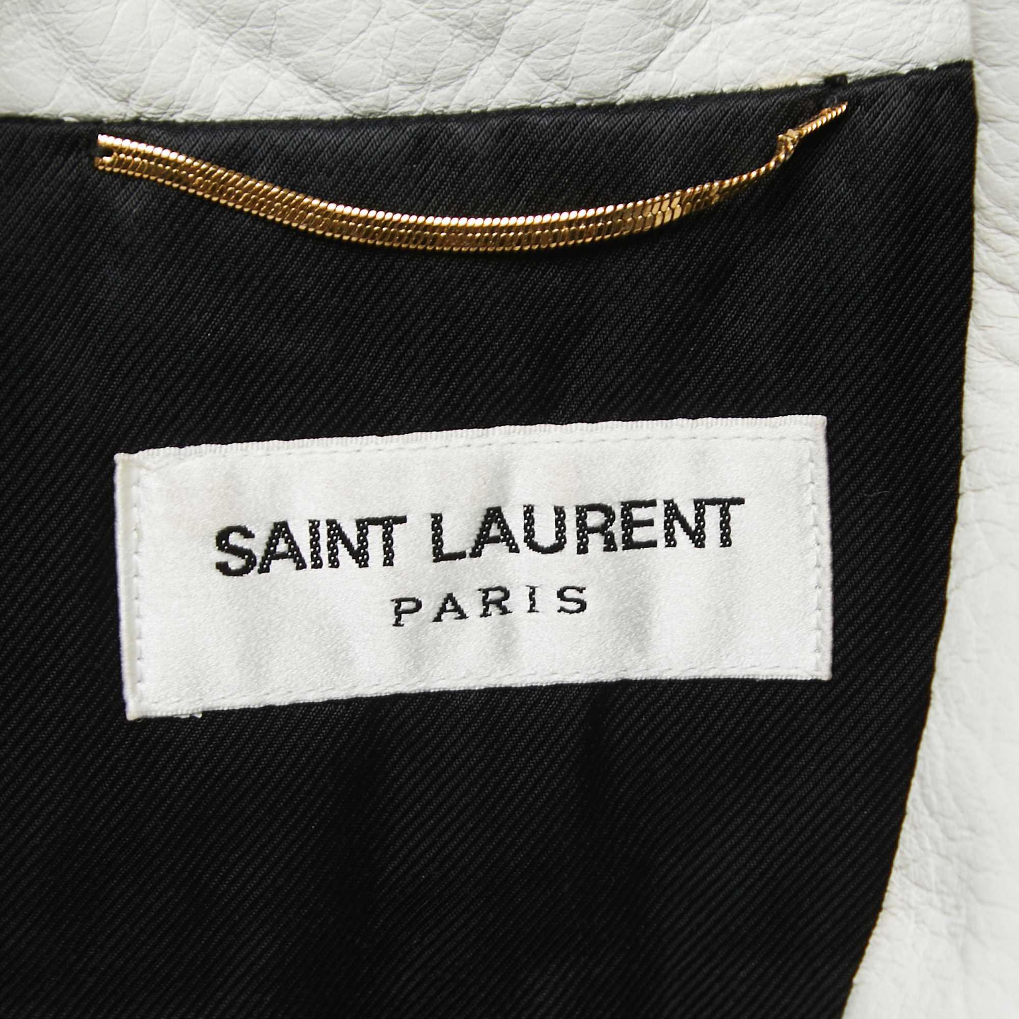 Saint Laurent Paris Dusty White Leather Zip Front Biker Jacket L