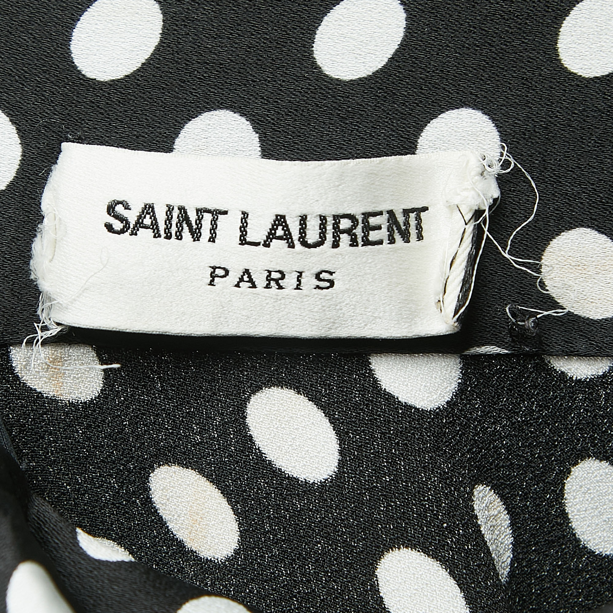 Saint Laurent Paris Black Polka Dot Crepe Tie Neck Blouse S