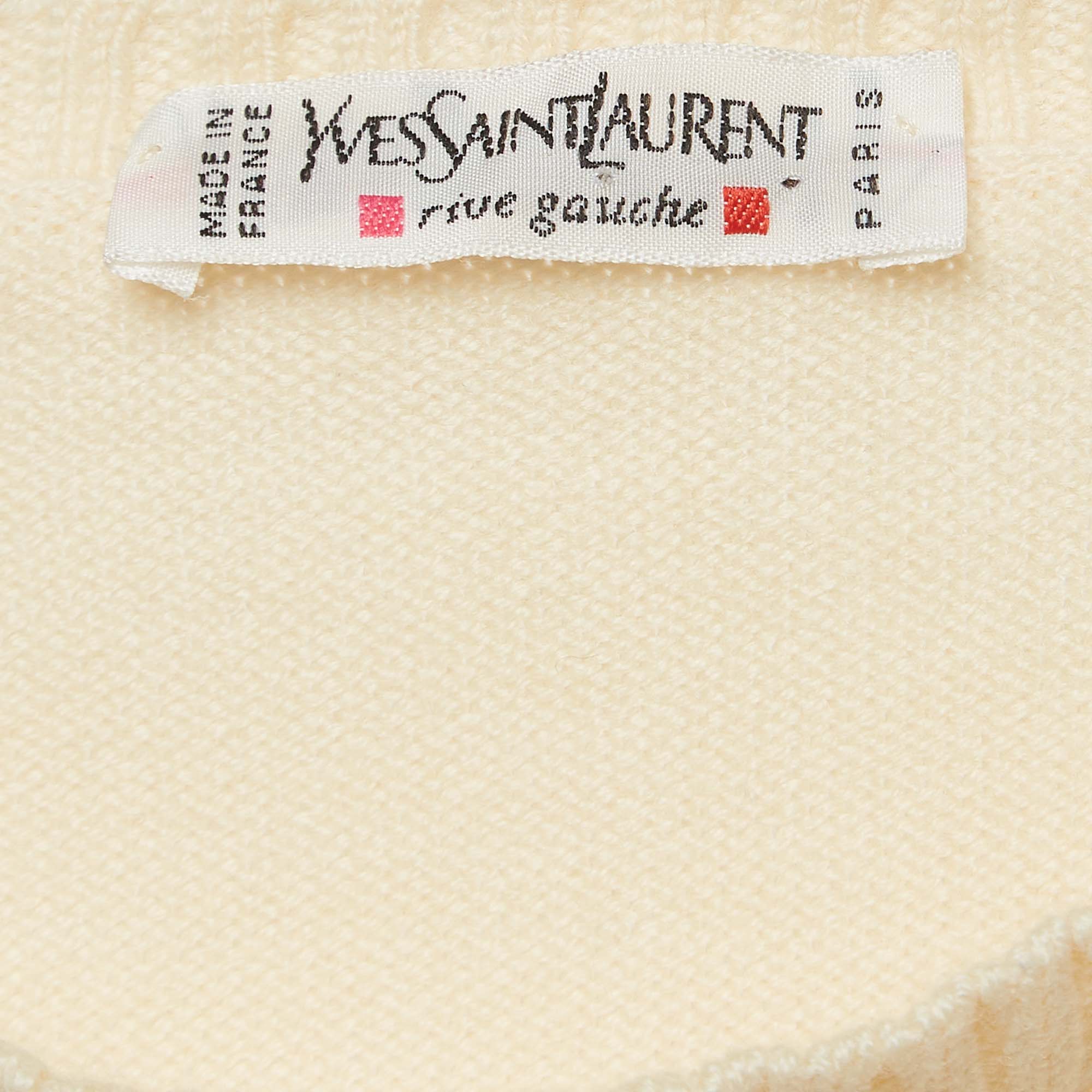 Saint Laurent Paris Vintage Cream Wool Knit Sleeveless Sweater S
