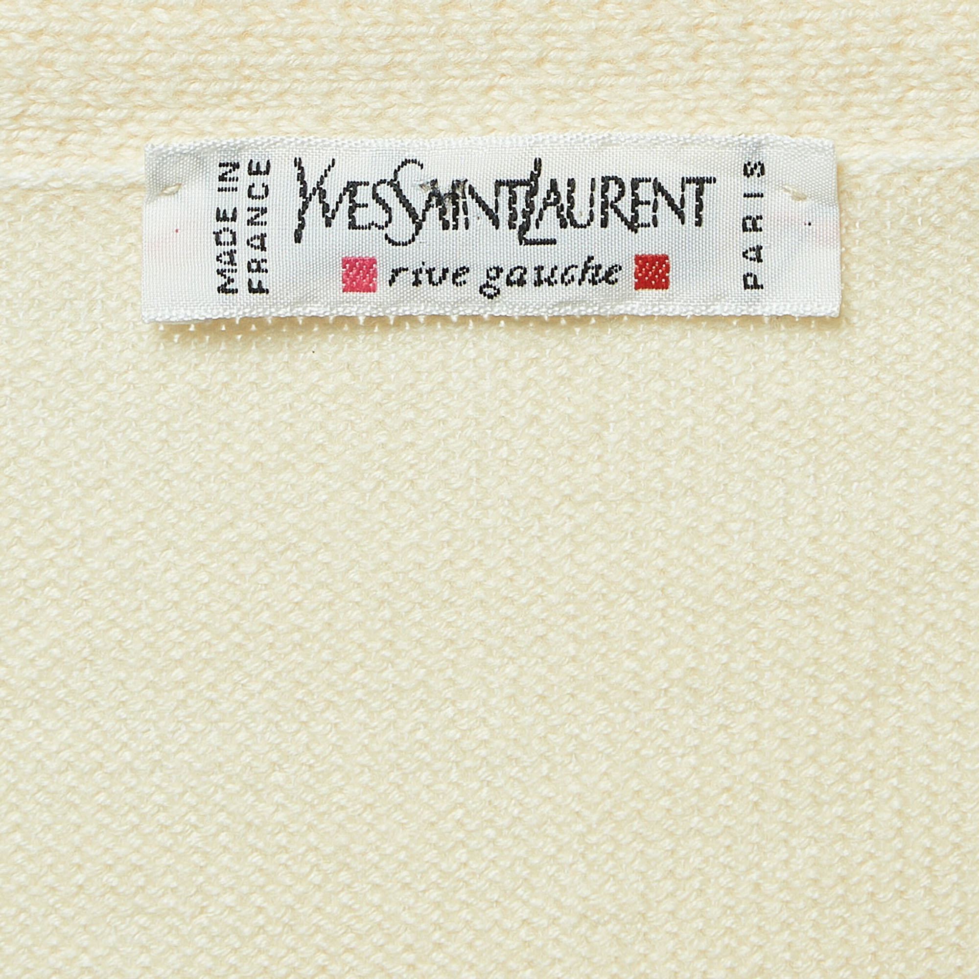 Saint Laurent Paris Vintage Cream Wool Knit Open Front Belted Cardigan S