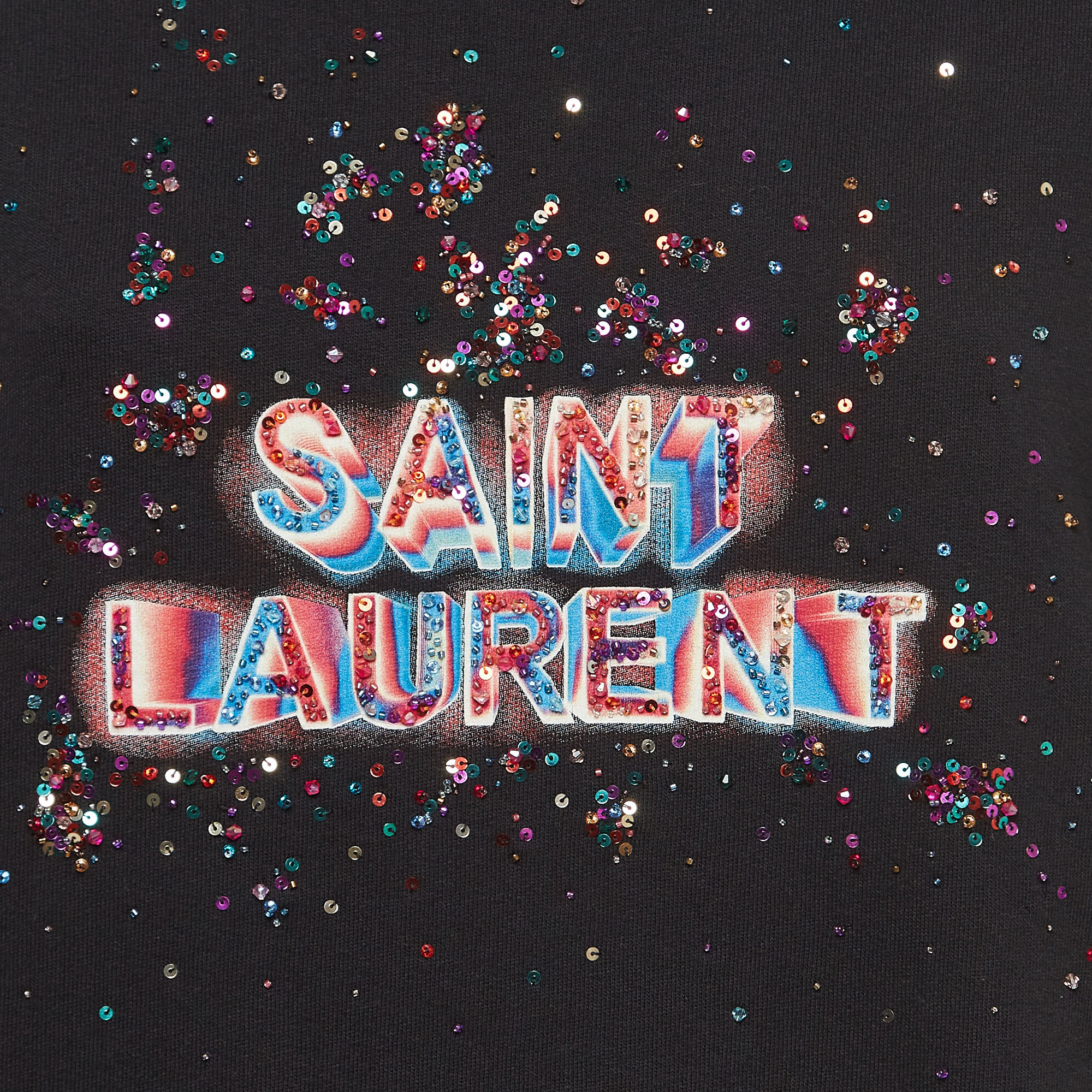 Saint Laurent Paris Black Cotton Embellished Logo Sweatshirt L