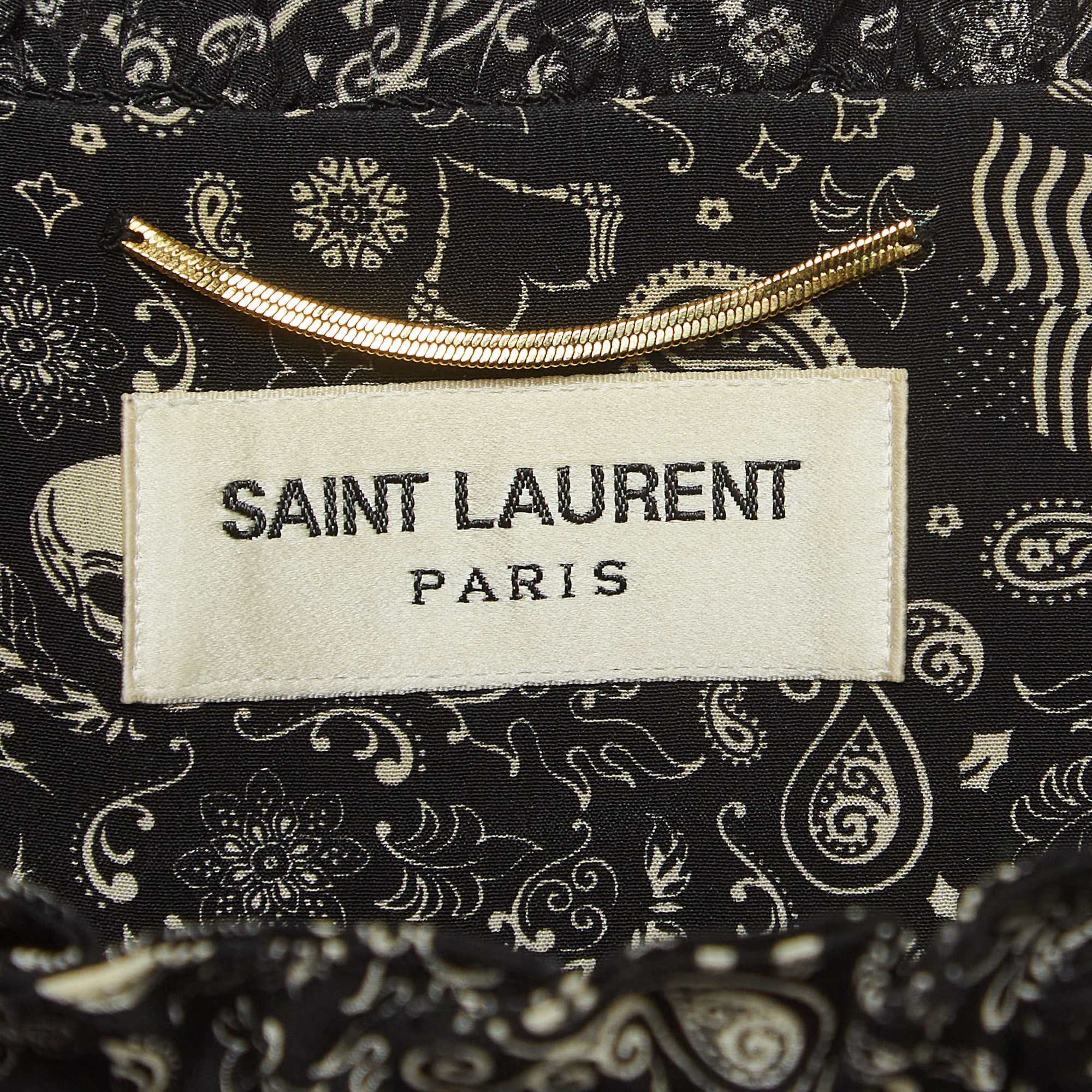 Saint Laurent Black Skull Print Silk Shirred Mini Skirt M