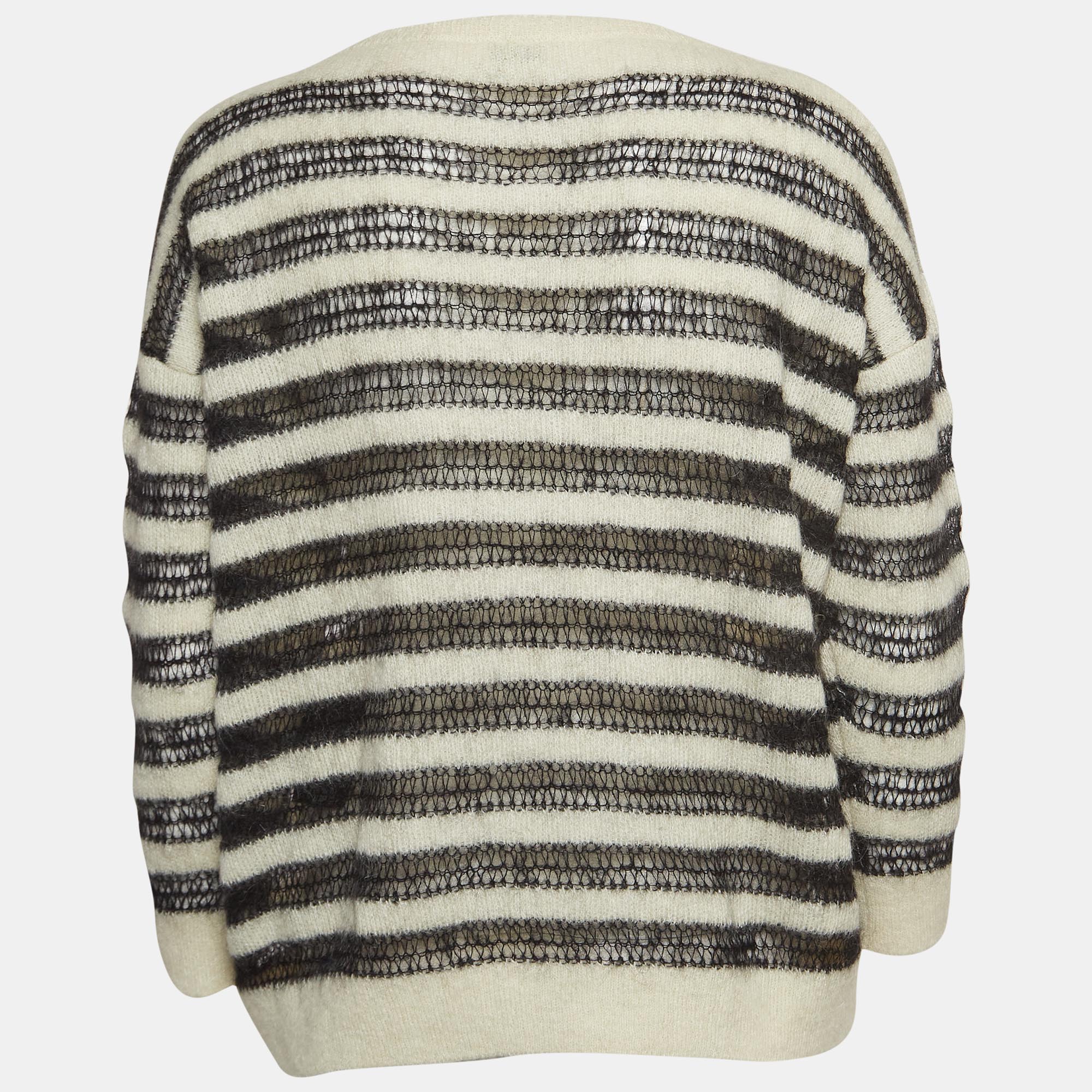 Saint Laurent Paris Cream/Black Striped Mohair Blend Bateau Neckline Jumper
Saint Laurent Paris Cream/Black Striped Mohair Blend Bateau Neckline Jumper