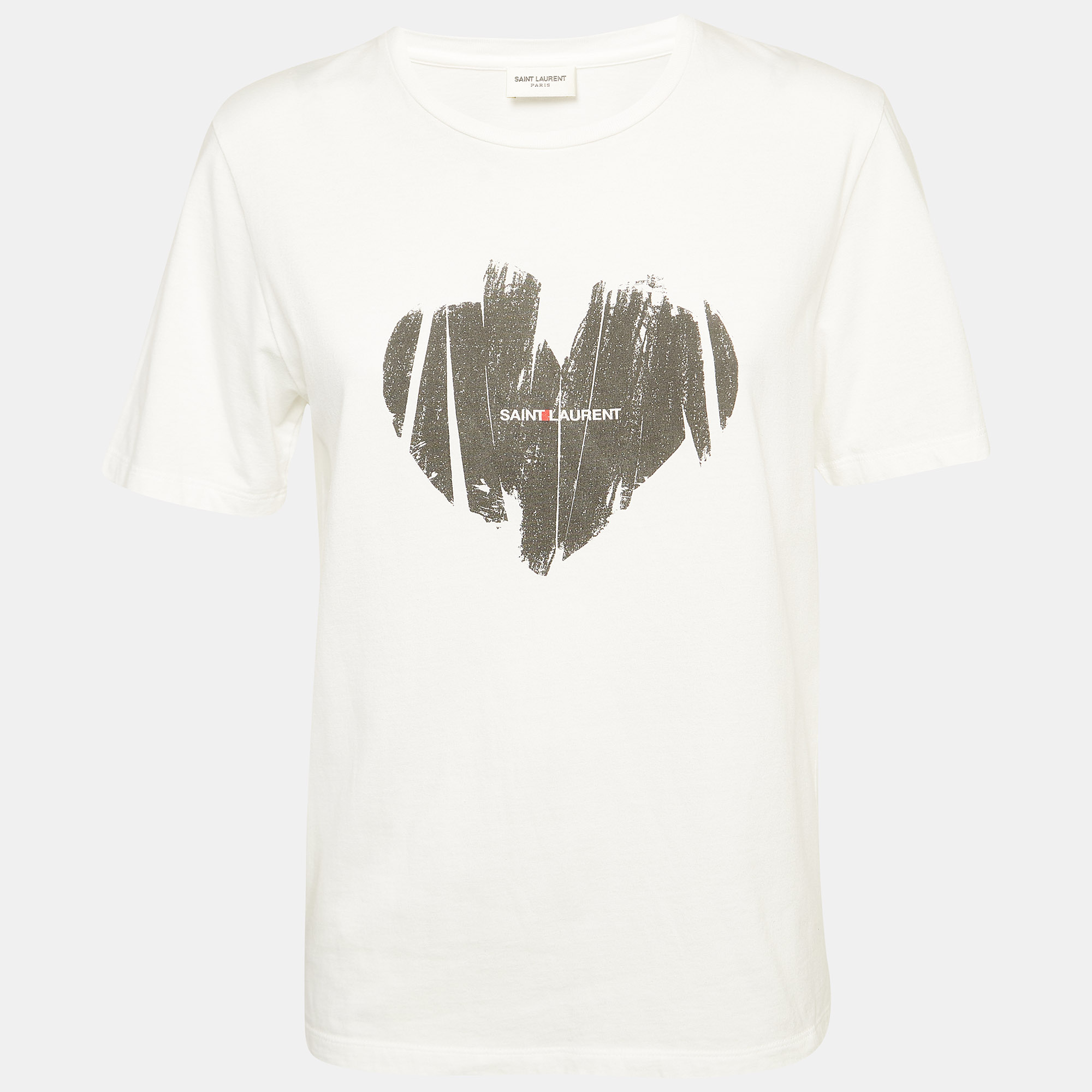 Saint laurent paris saint laurent white heart print cotton t-shirt xs