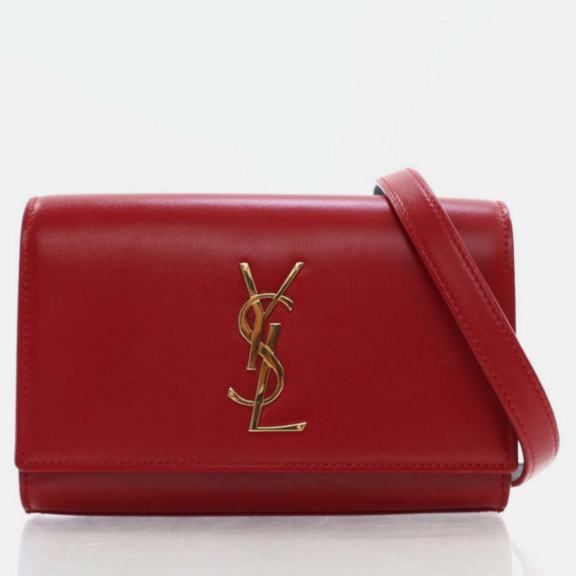 Saint laurent paris red leather monogram kate belt bag