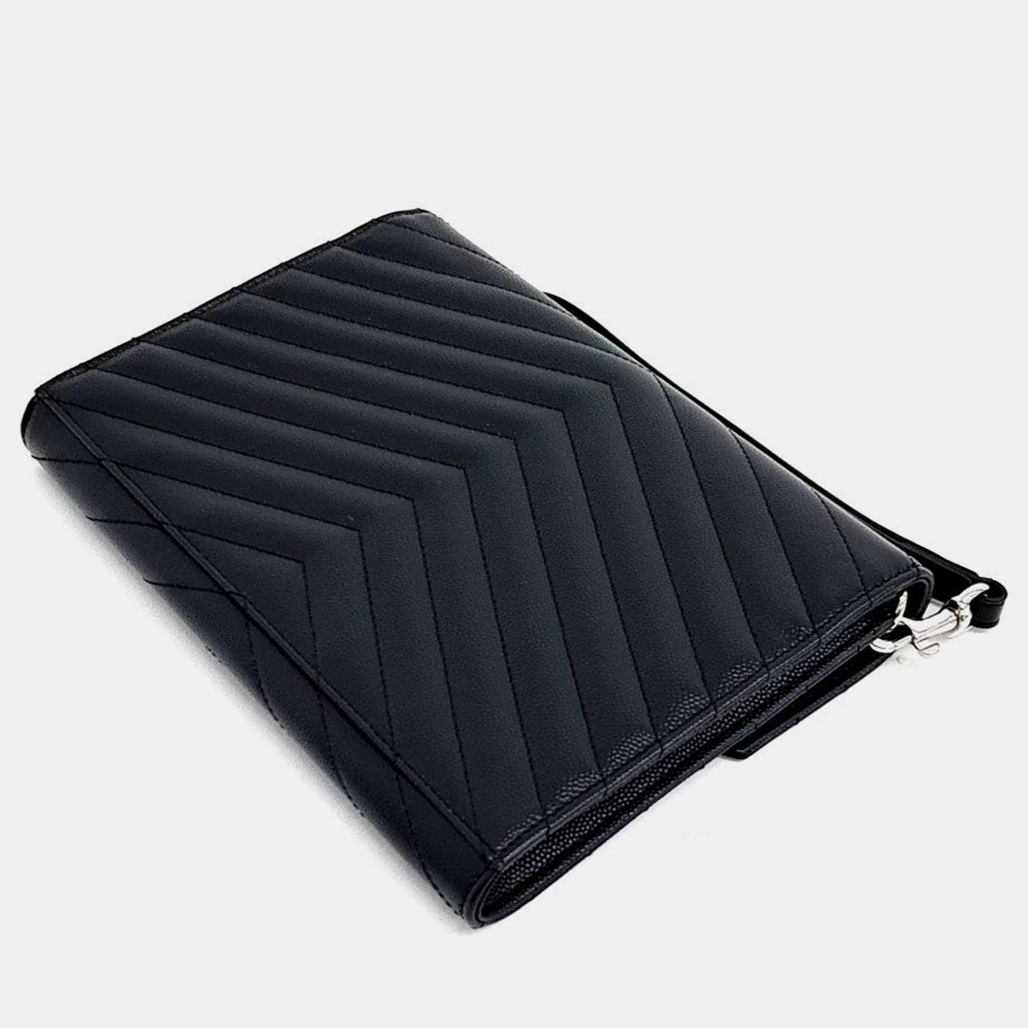 Saint Laurent Black Leather Monogram Envelope Clutch