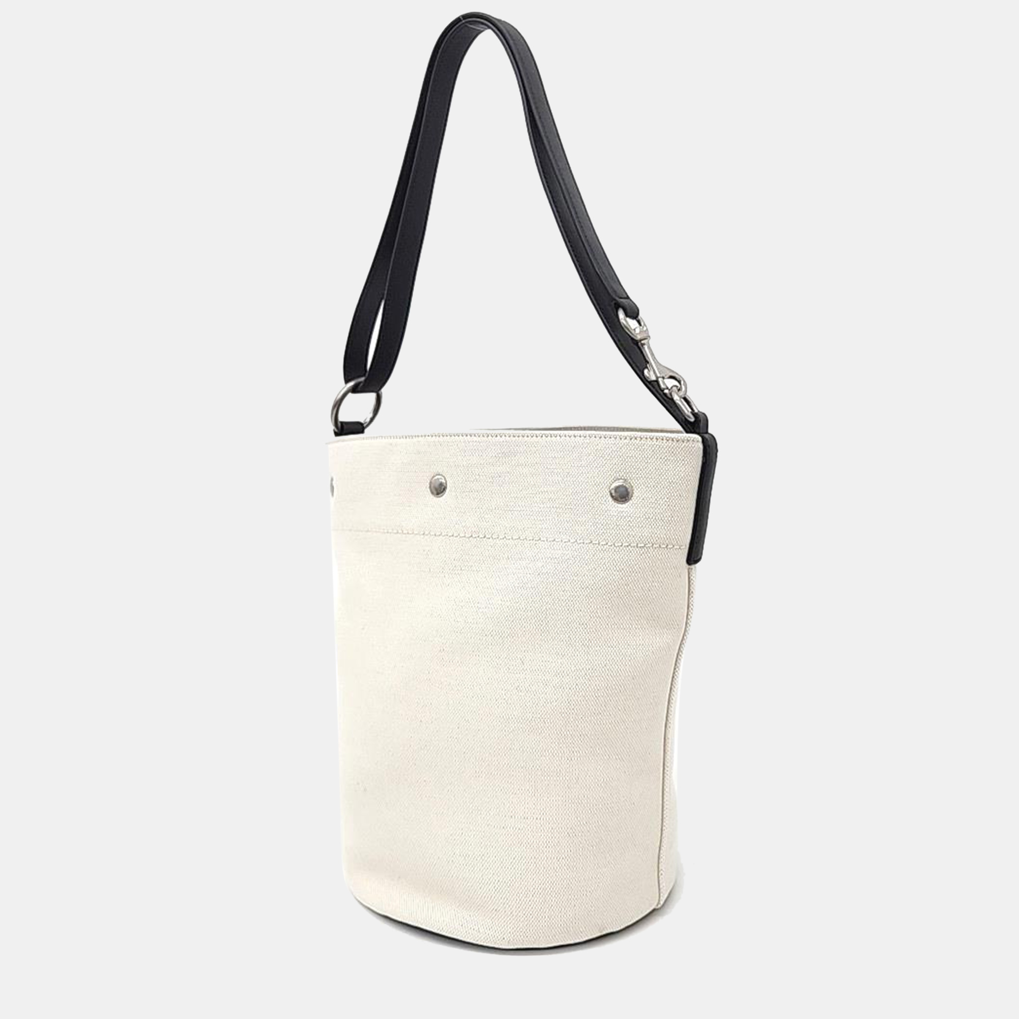 Saint Laurent White Canvas Rive Gauche Bucket Bag