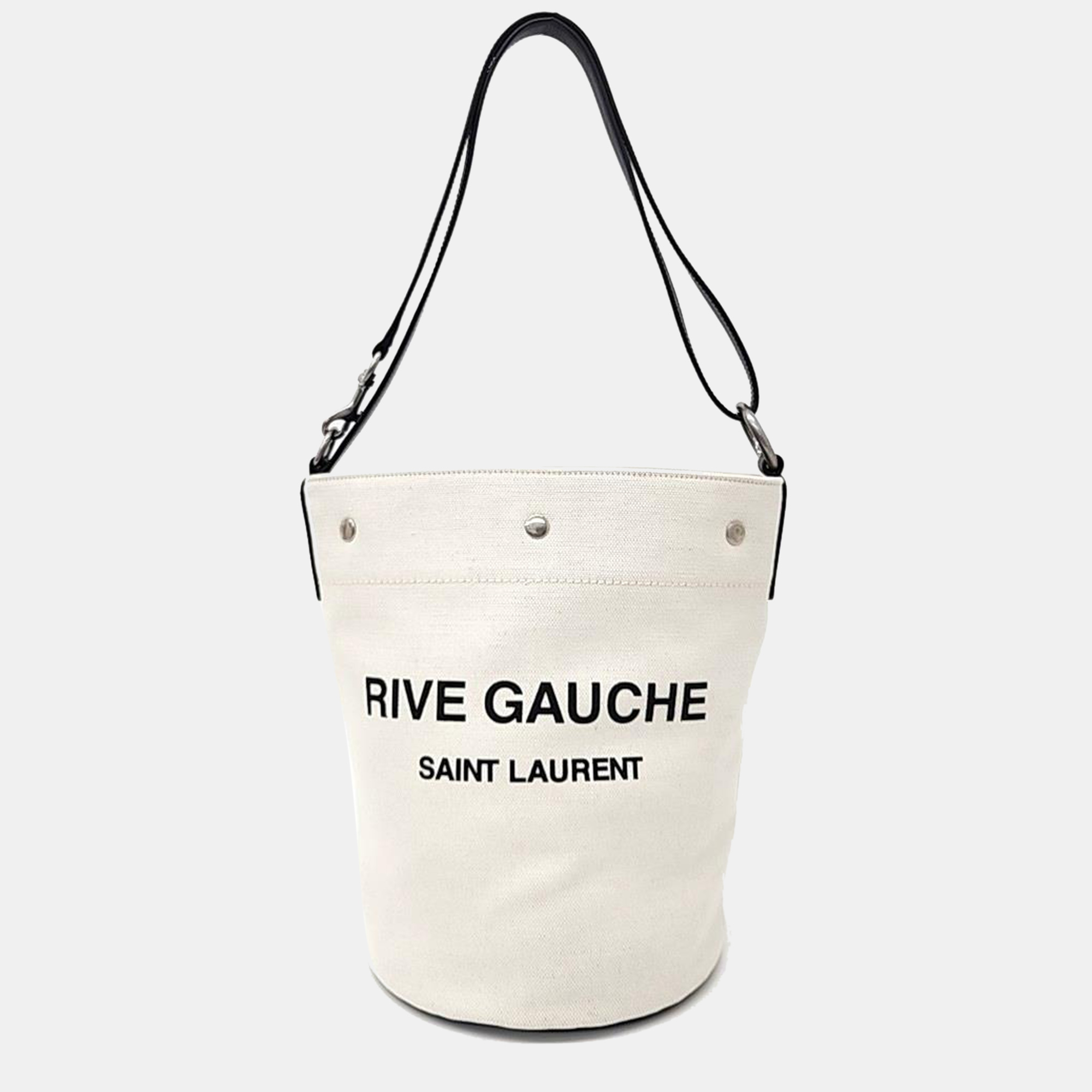 Saint Laurent White Canvas Rive Gauche Bucket Bag