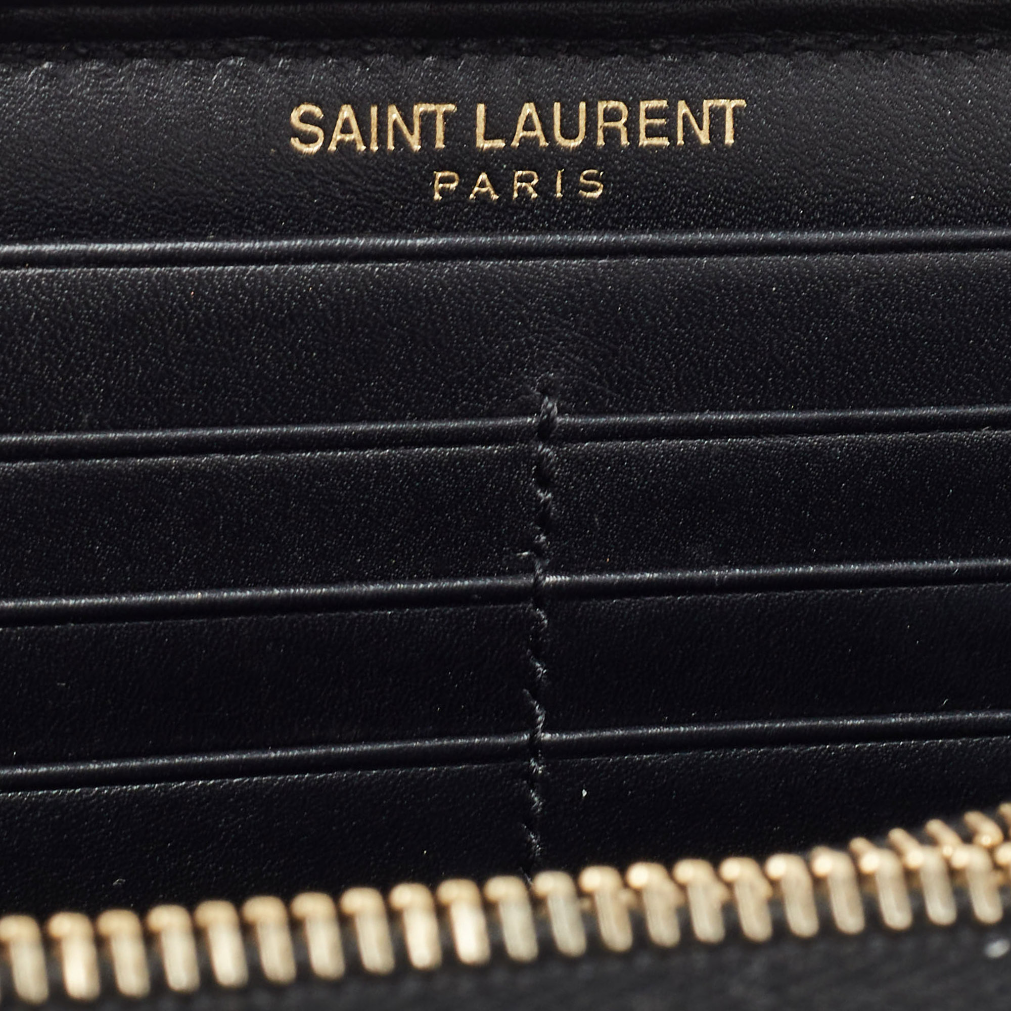 Saint Laurent Black Patent Leather Rive Gauche Zip Continental Wallet