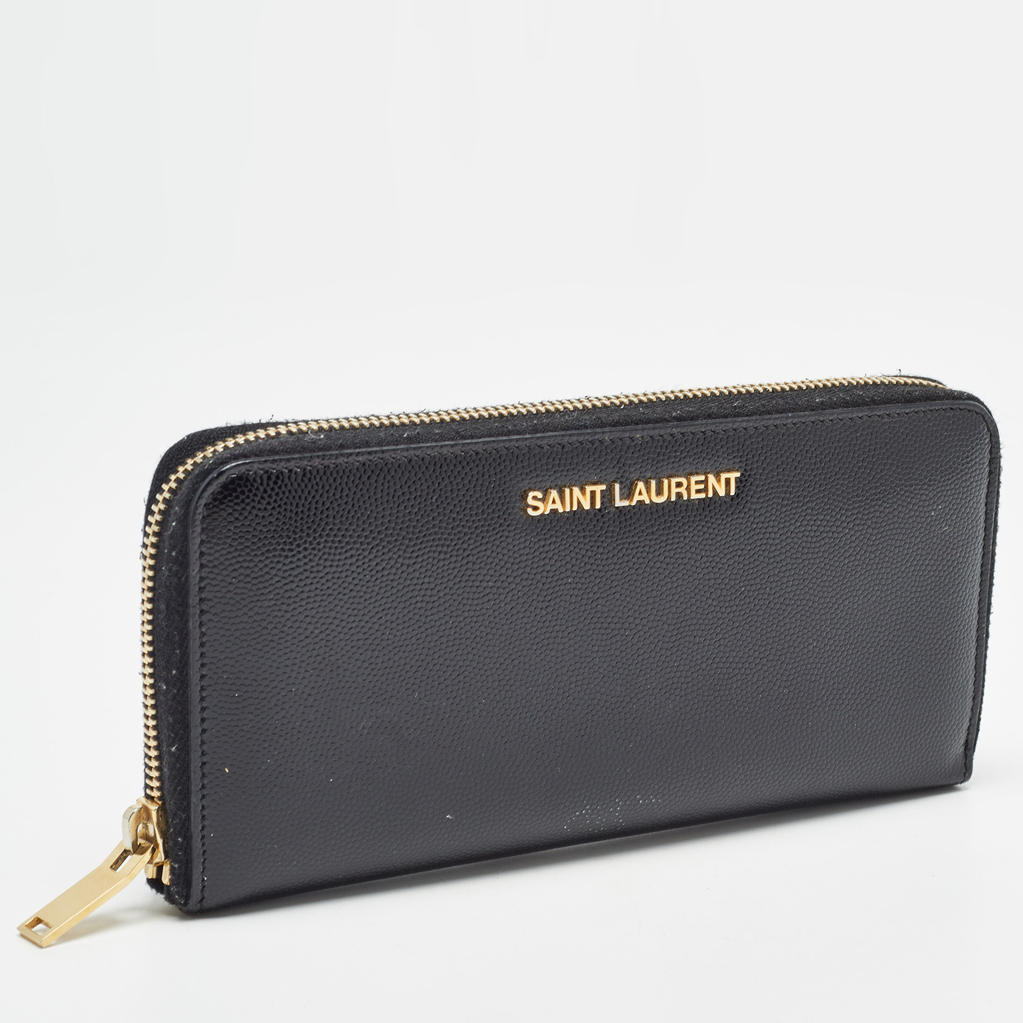 Saint Laurent Black Patent Leather Rive Gauche Zip Continental Wallet