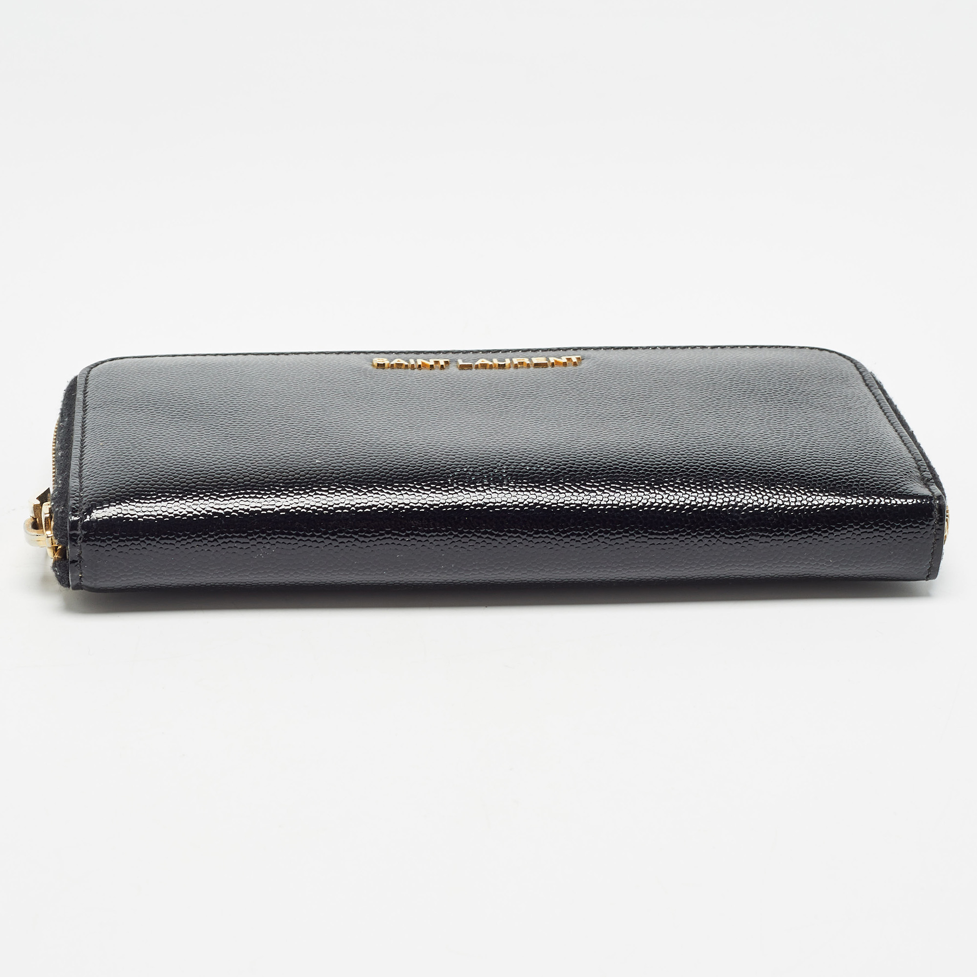 Saint Laurent Black Patent Leather Rive Gauche Zip Continental Wallet