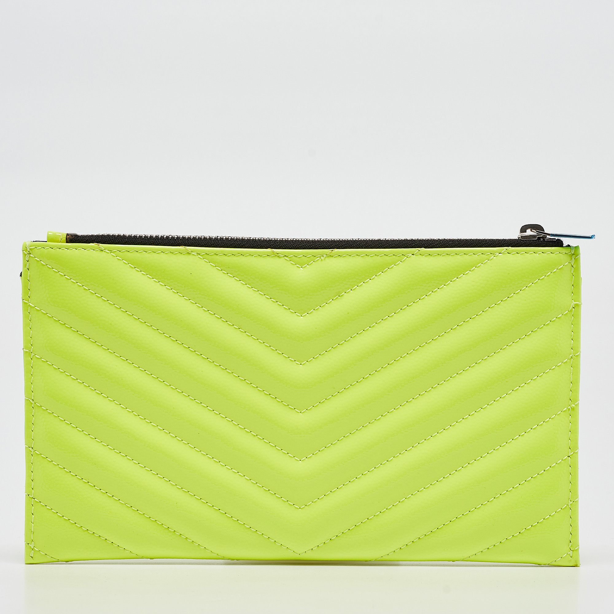 Saint Laurent Neon Yellow Matelasse Patent Leather Monogram Bill Pouch