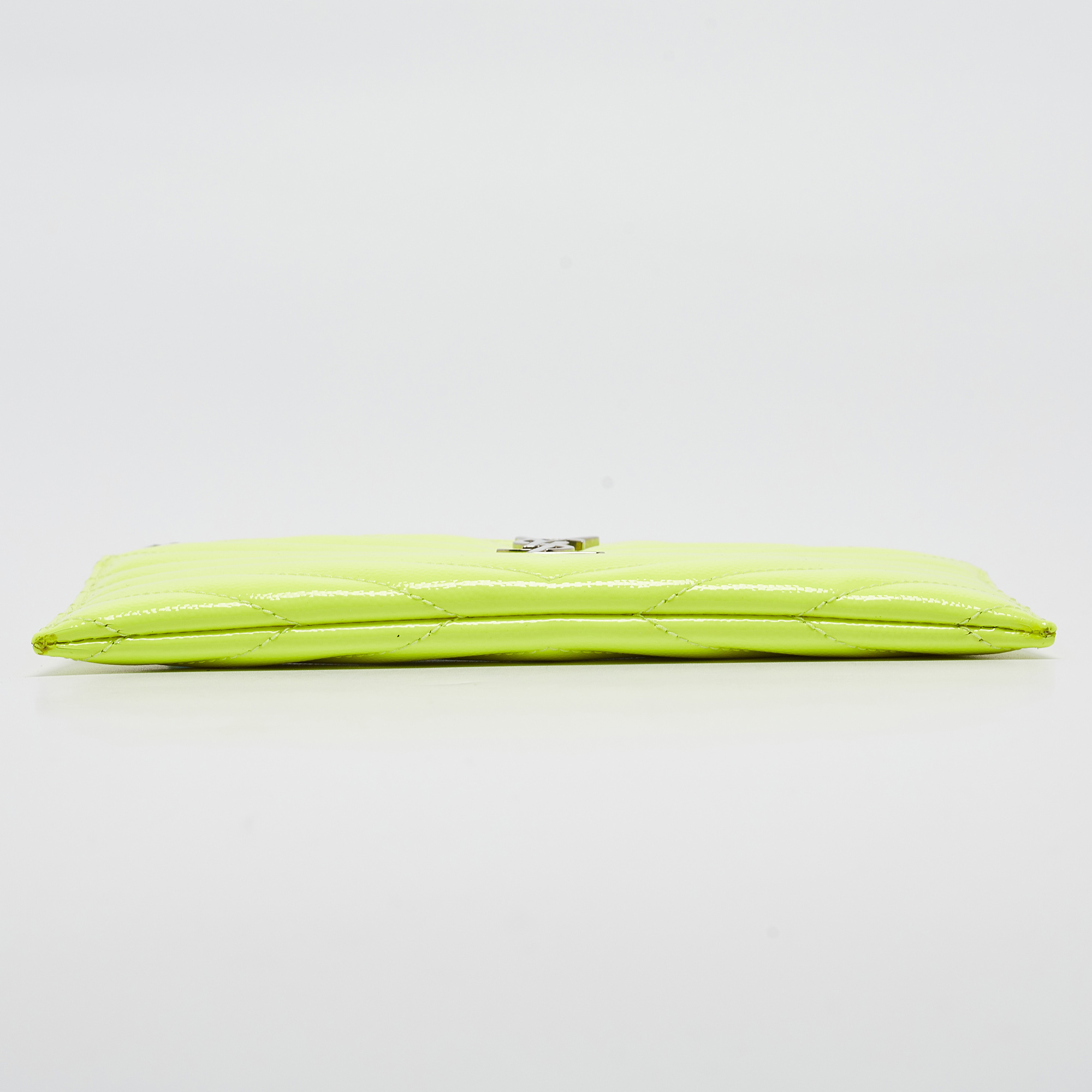 Saint Laurent Neon Yellow Matelasse Patent Leather Monogram Bill Pouch