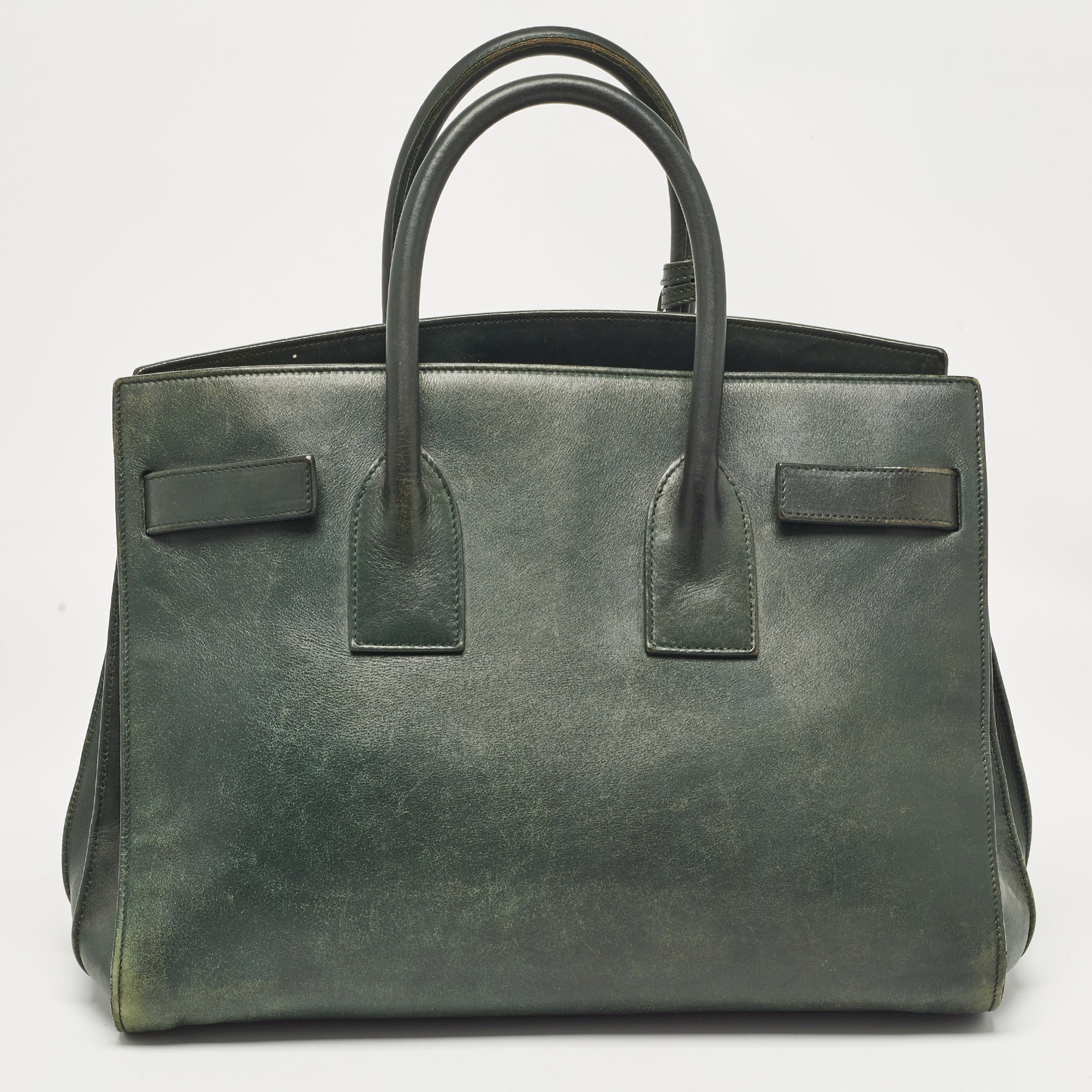 Saint Laurent Green Leather Small Classic Sac De Jour Tote