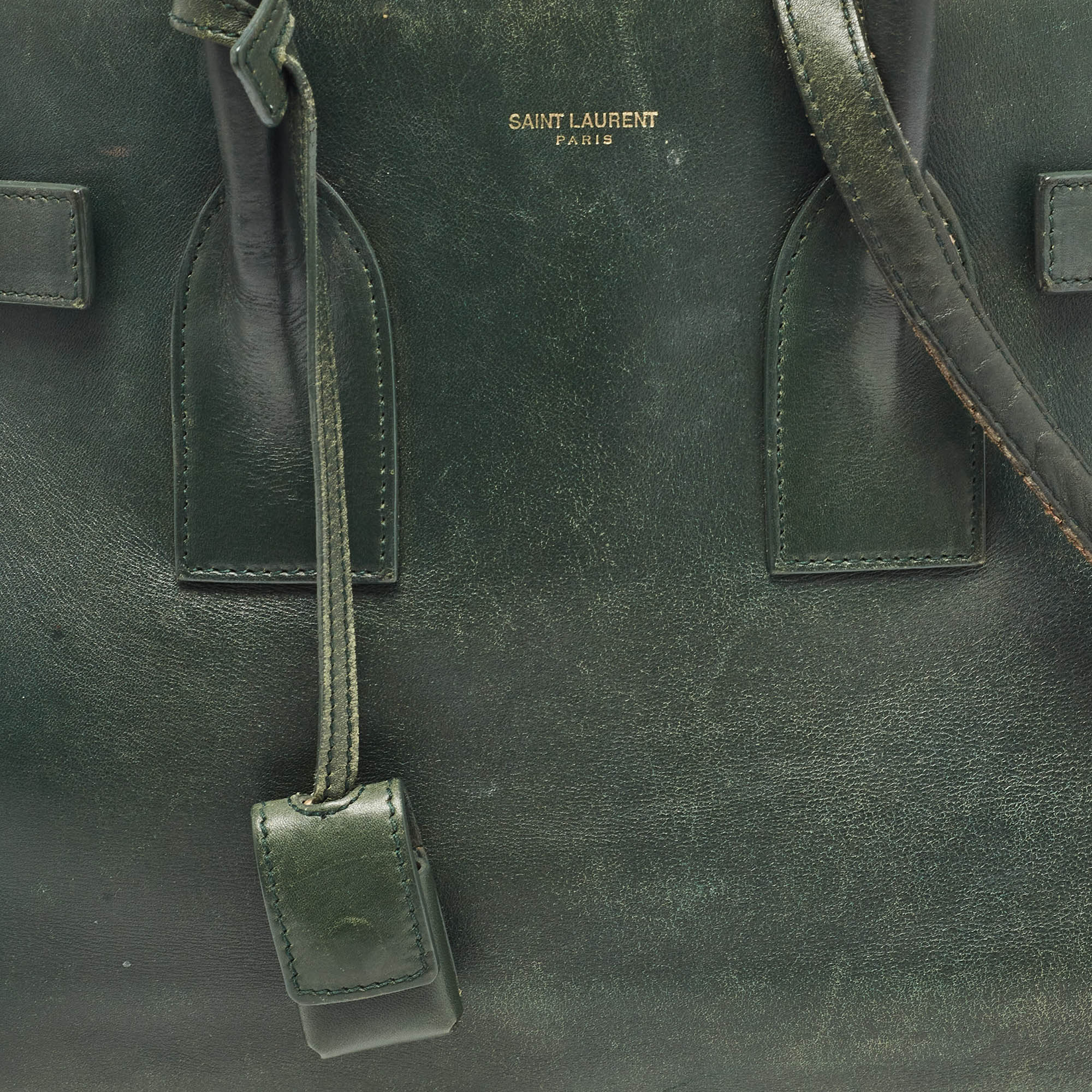 Saint Laurent Green Leather Small Classic Sac De Jour Tote