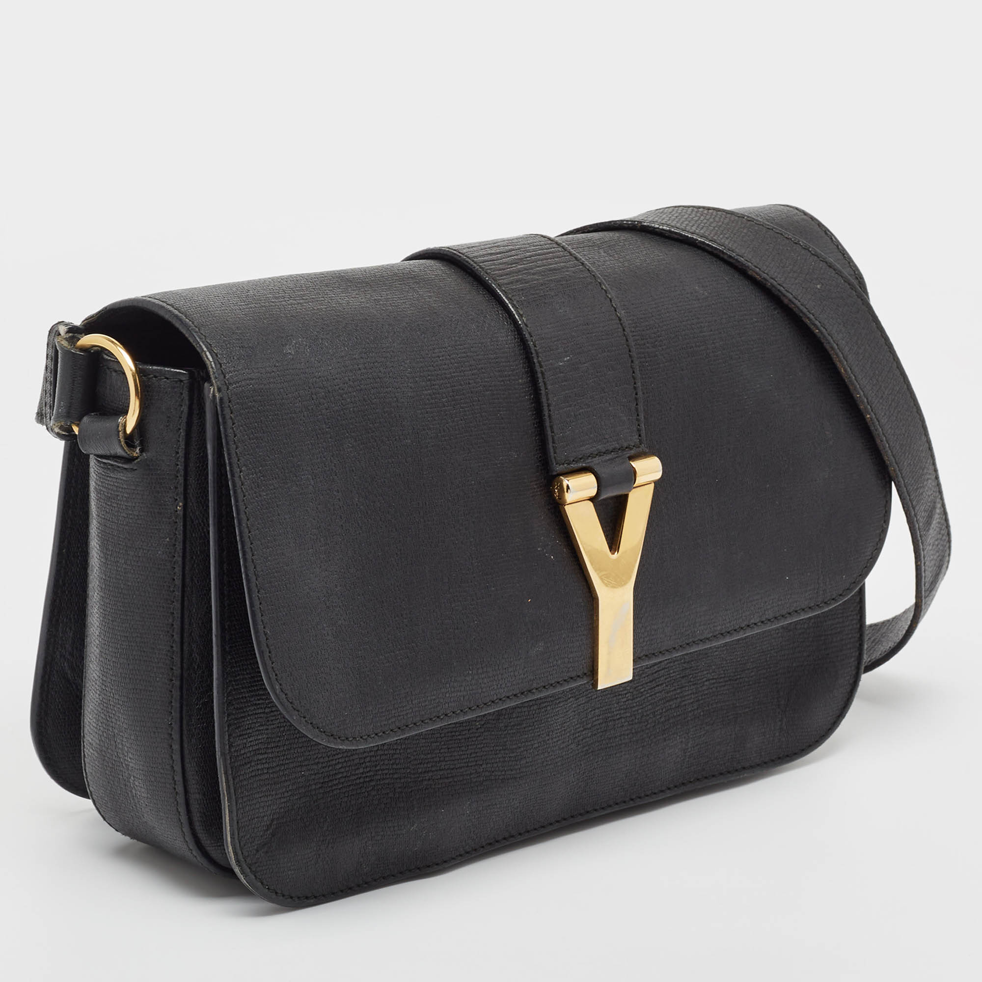 Saint Laurent Black Leather Ligne Y Crossbody Bag