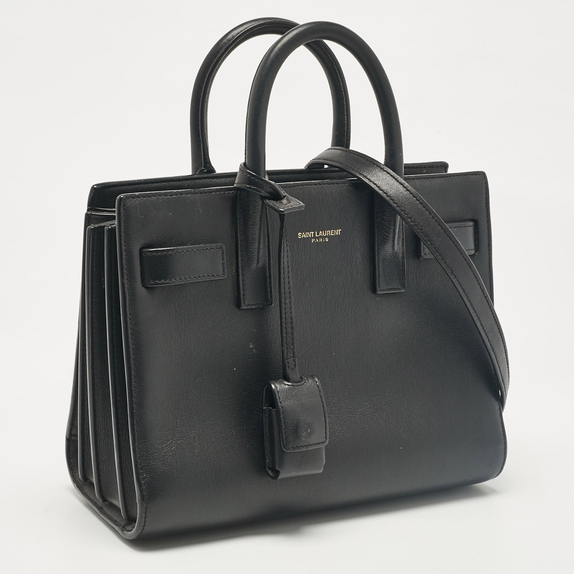 Saint Laurent Black Leather Nano Classic Sac De Jour Tote