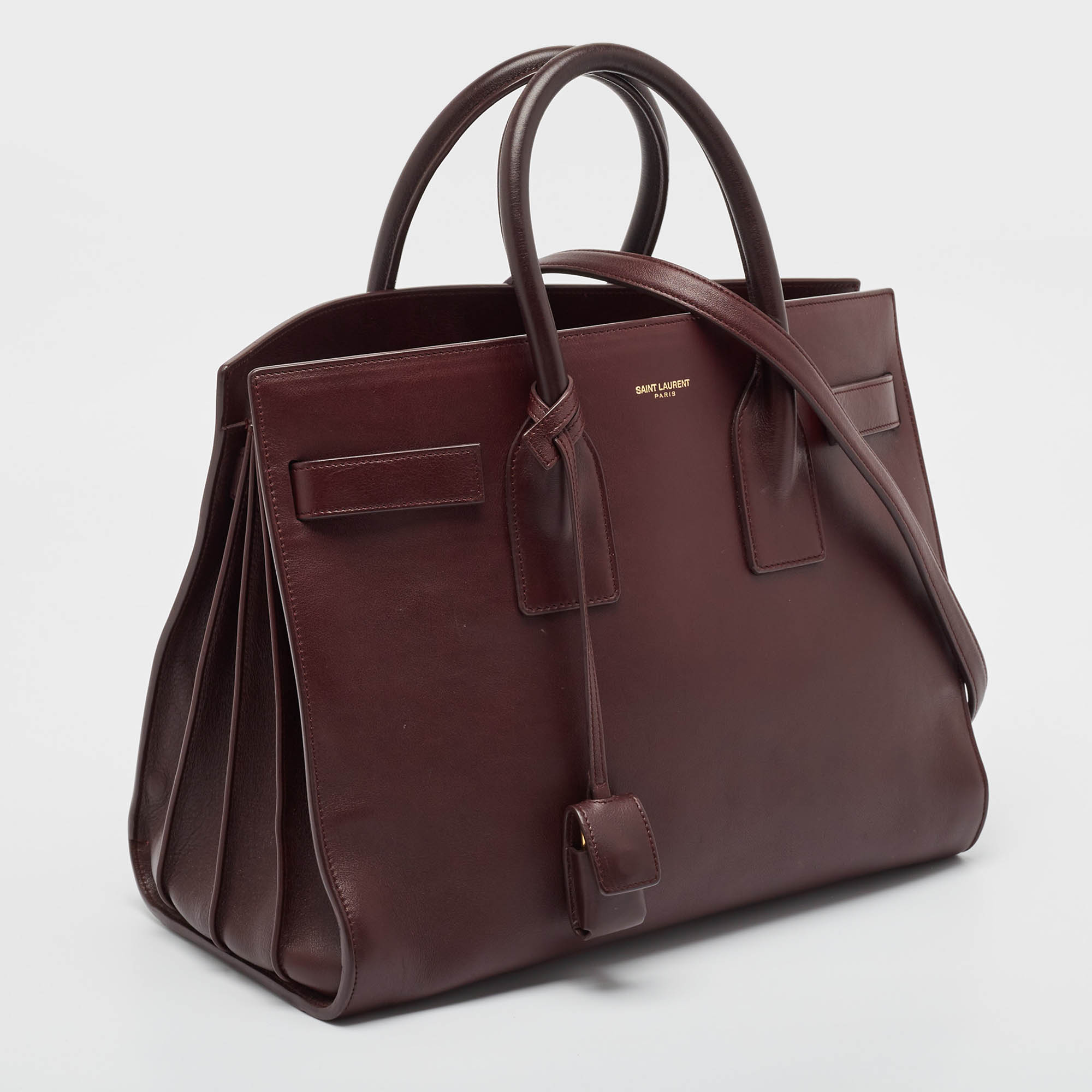 Saint Laurent Burgundy Leather Small Classic Sac De Jour Tote