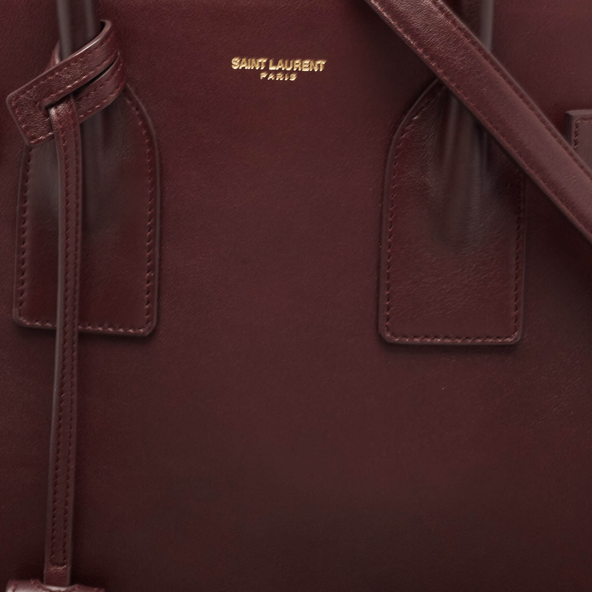 Saint Laurent Burgundy Leather Small Classic Sac De Jour Tote