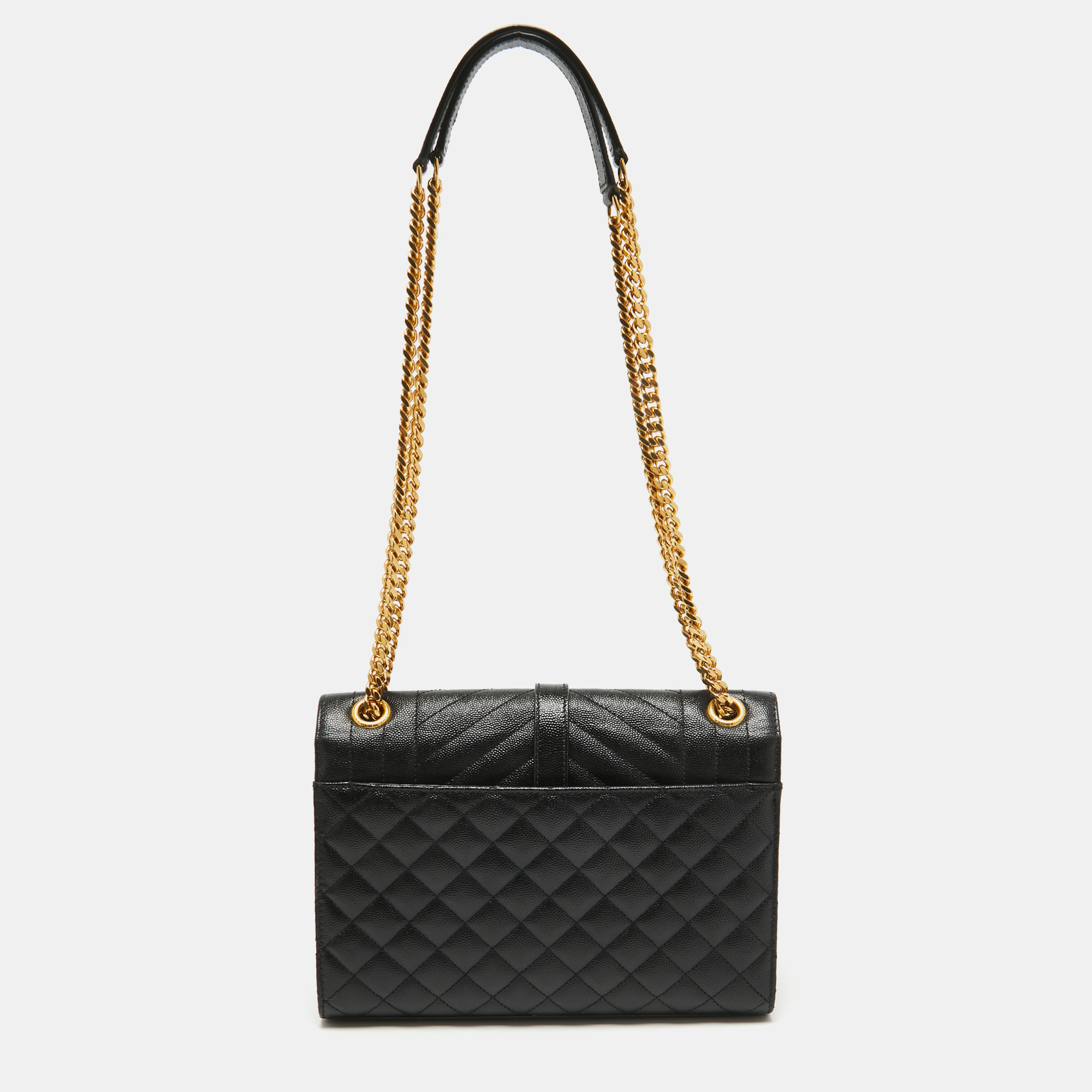 Saint Laurent Black Mix Matelasse Leather Medium Envelope Chain Shoulder Bag