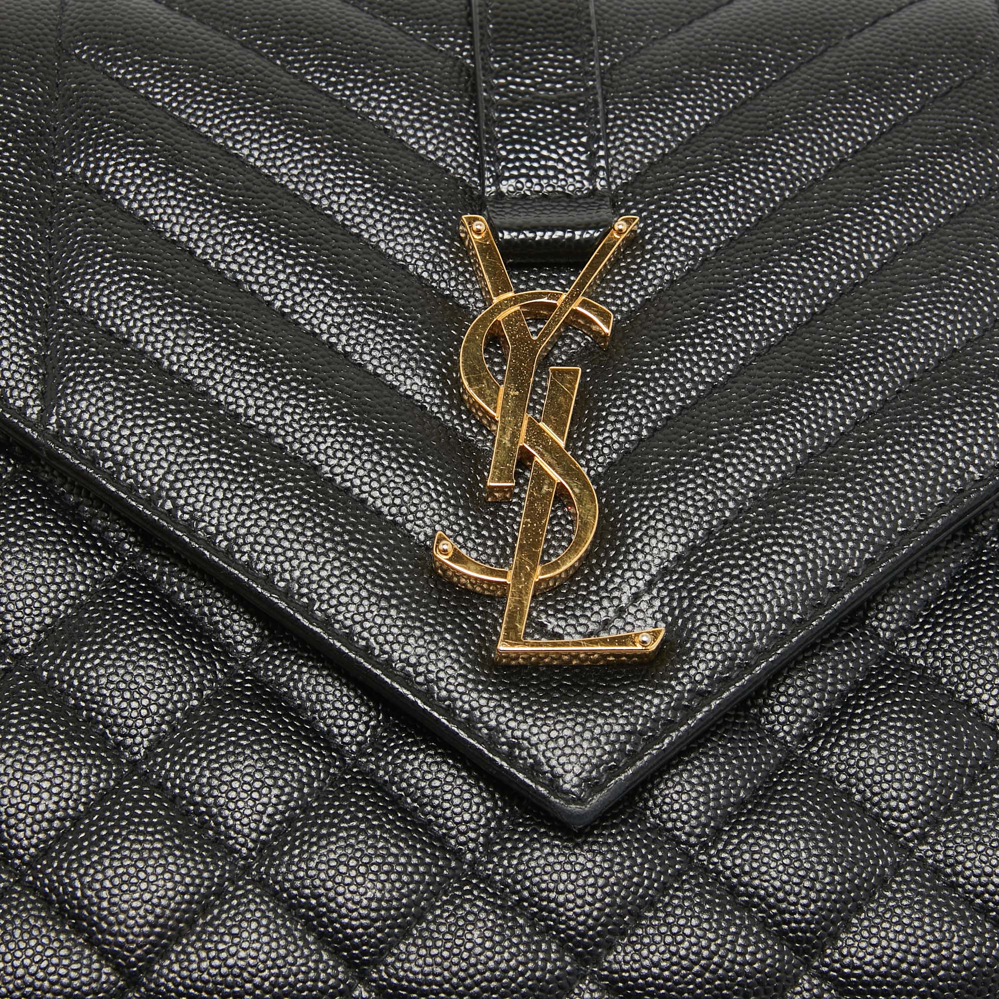 Saint Laurent Black Mix Matelasse Leather Medium Envelope Chain Shoulder Bag