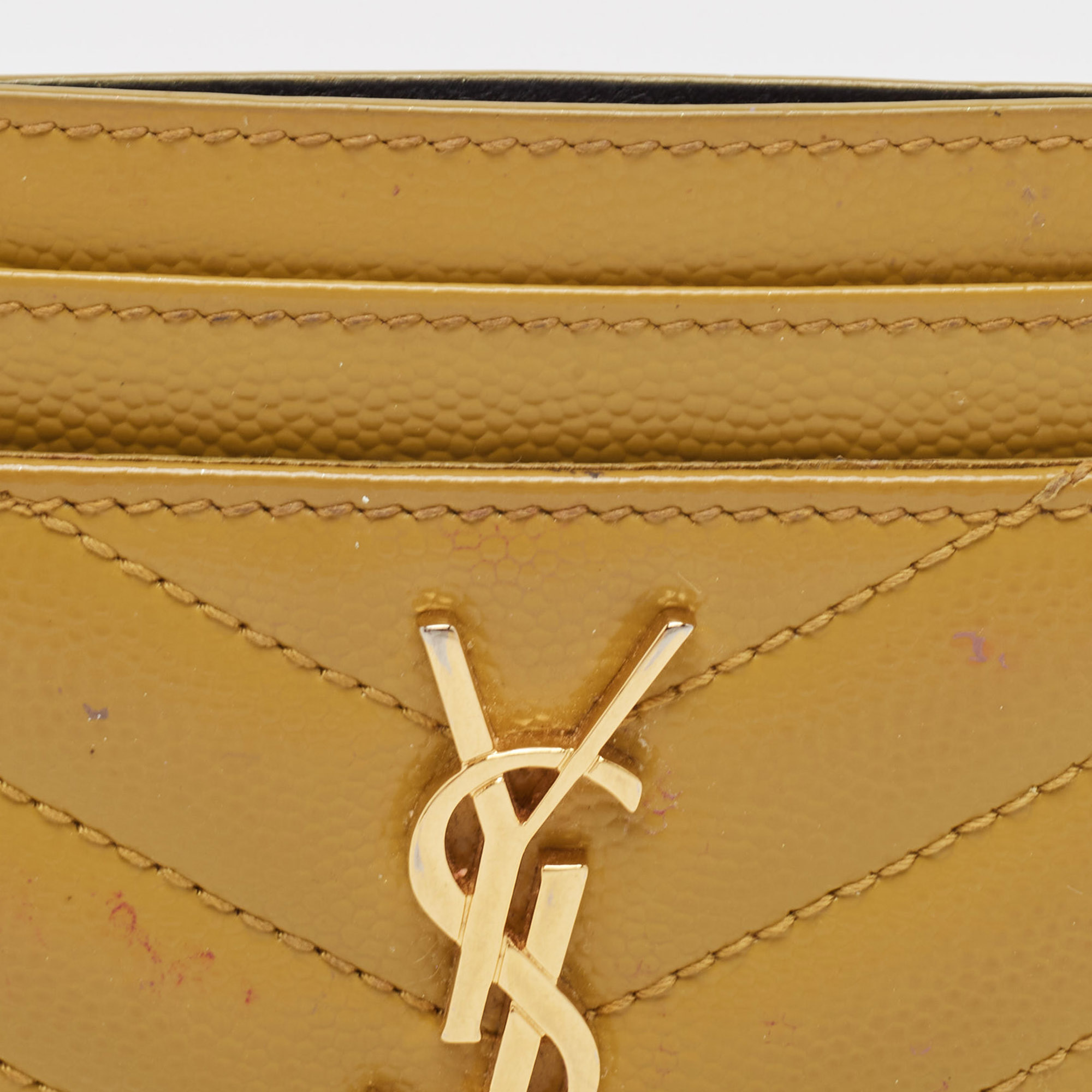 Saint Laurent Yellow Matelassé Leather Cassandre Card Holder