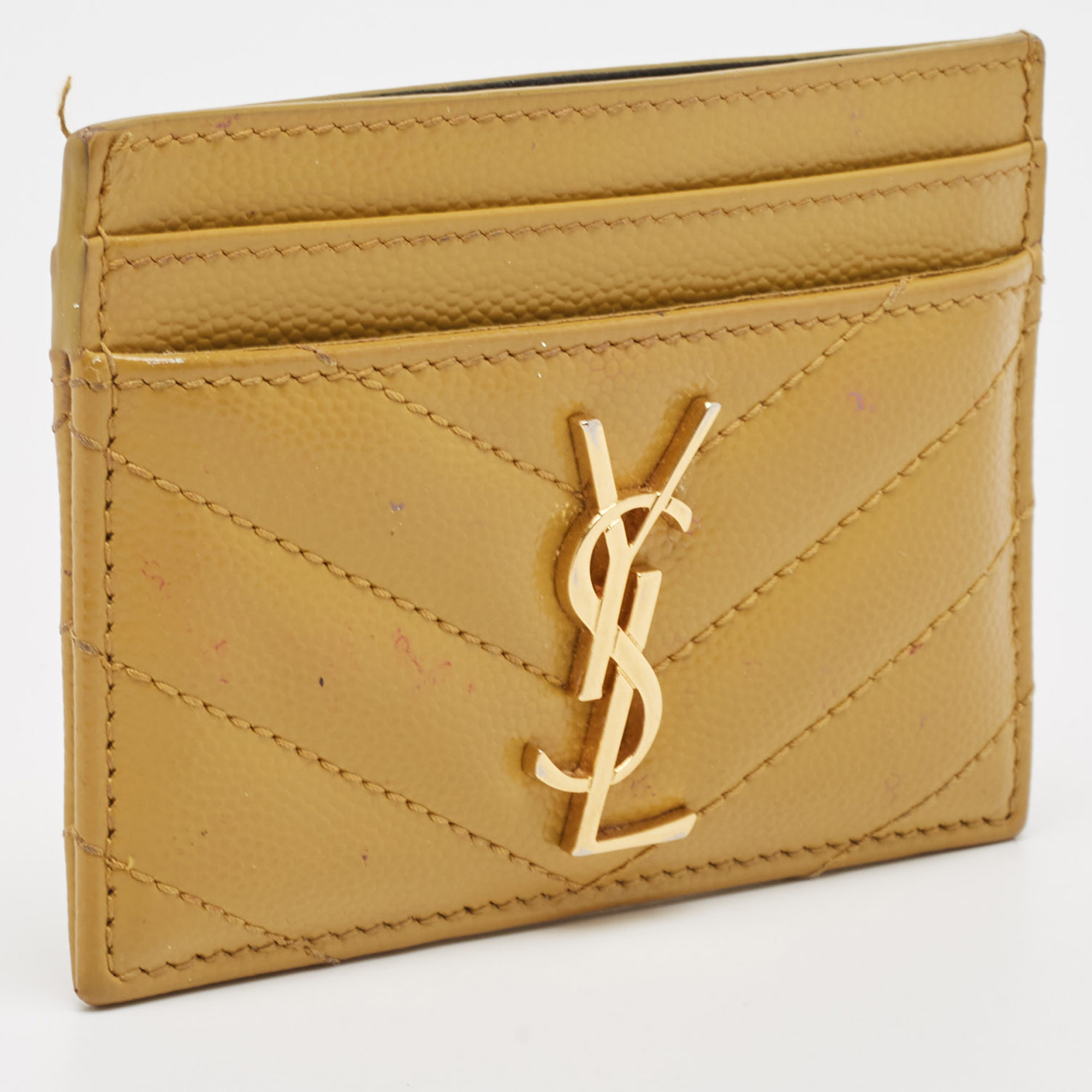 Saint Laurent Yellow Matelassé Leather Cassandre Card Holder