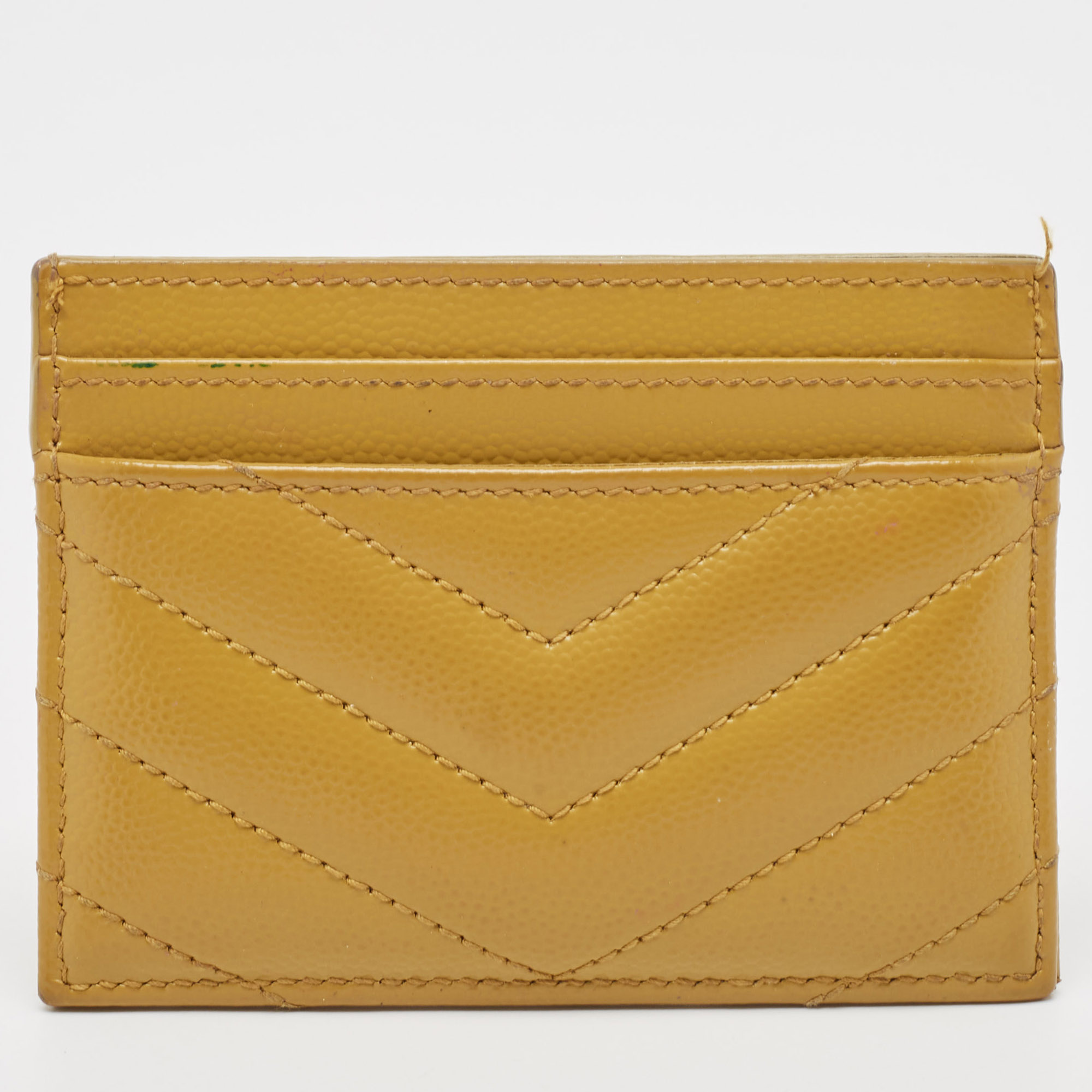 Saint Laurent Yellow Matelassé Leather Cassandre Card Holder