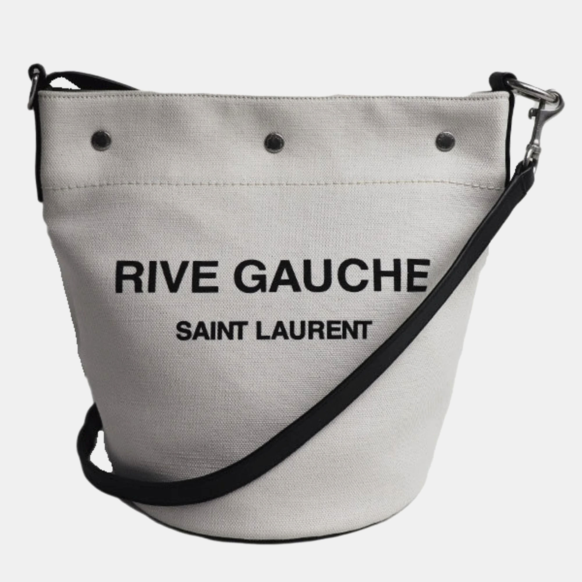 Saint Laurent Paris Black/White Canvas Rive Gauche Tote Bag