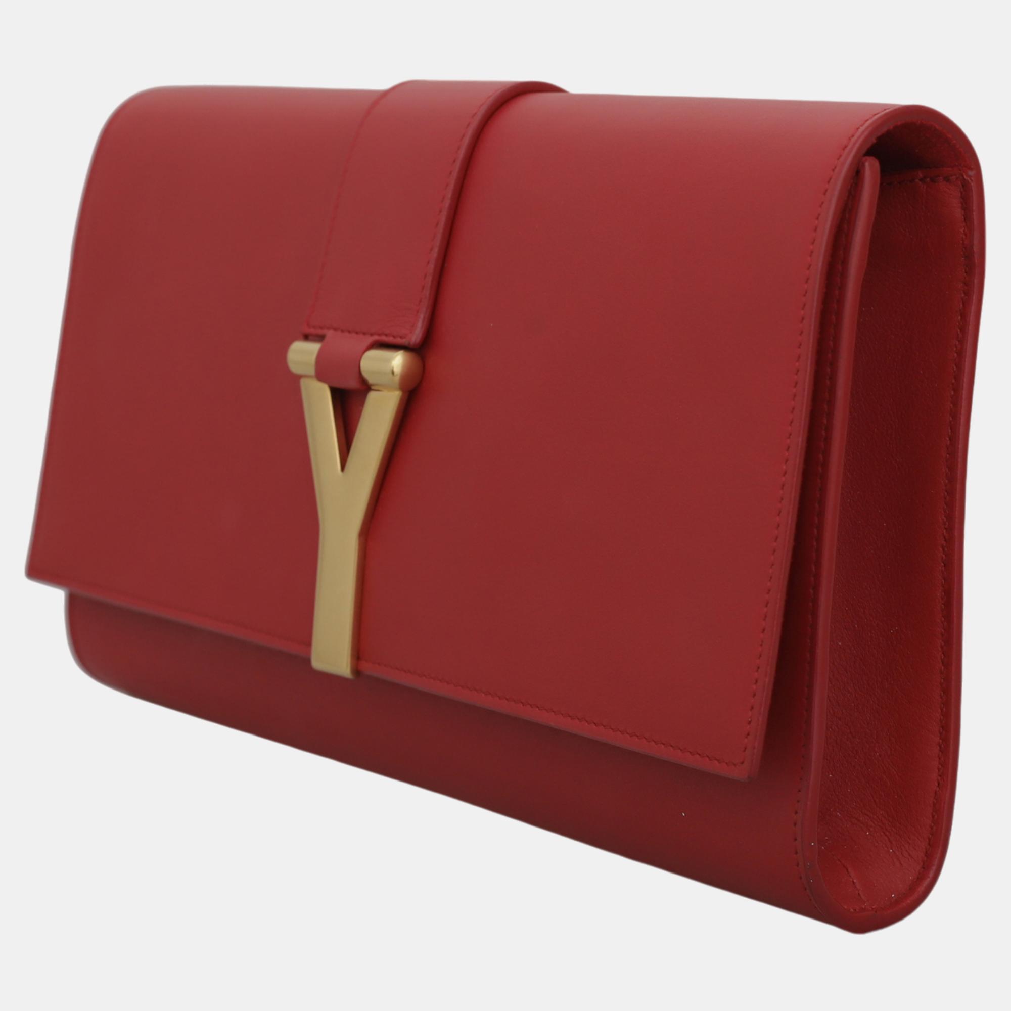 Saint Laurent Paris Red Leather Y Chyc Clutch Bag