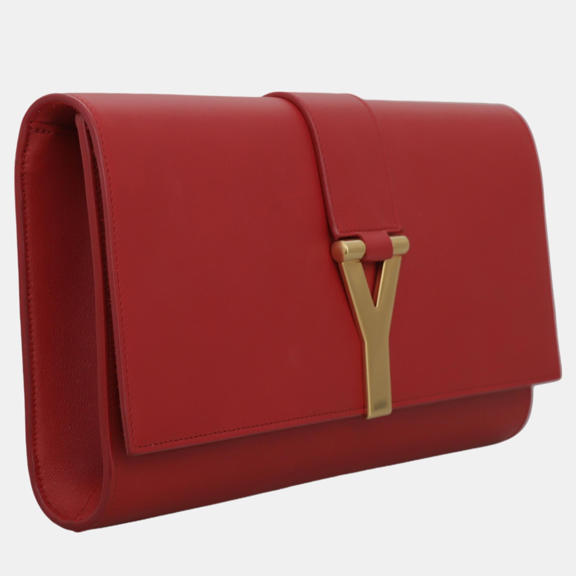 Saint Laurent Paris Red Leather Y Chyc Clutch Bag