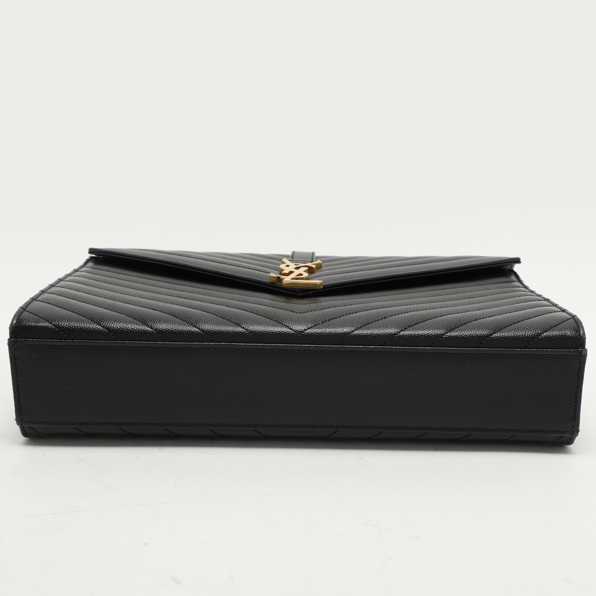 Saint Laurent Black Matelassé Leather Large Monogram Envelope Shoulder Bag