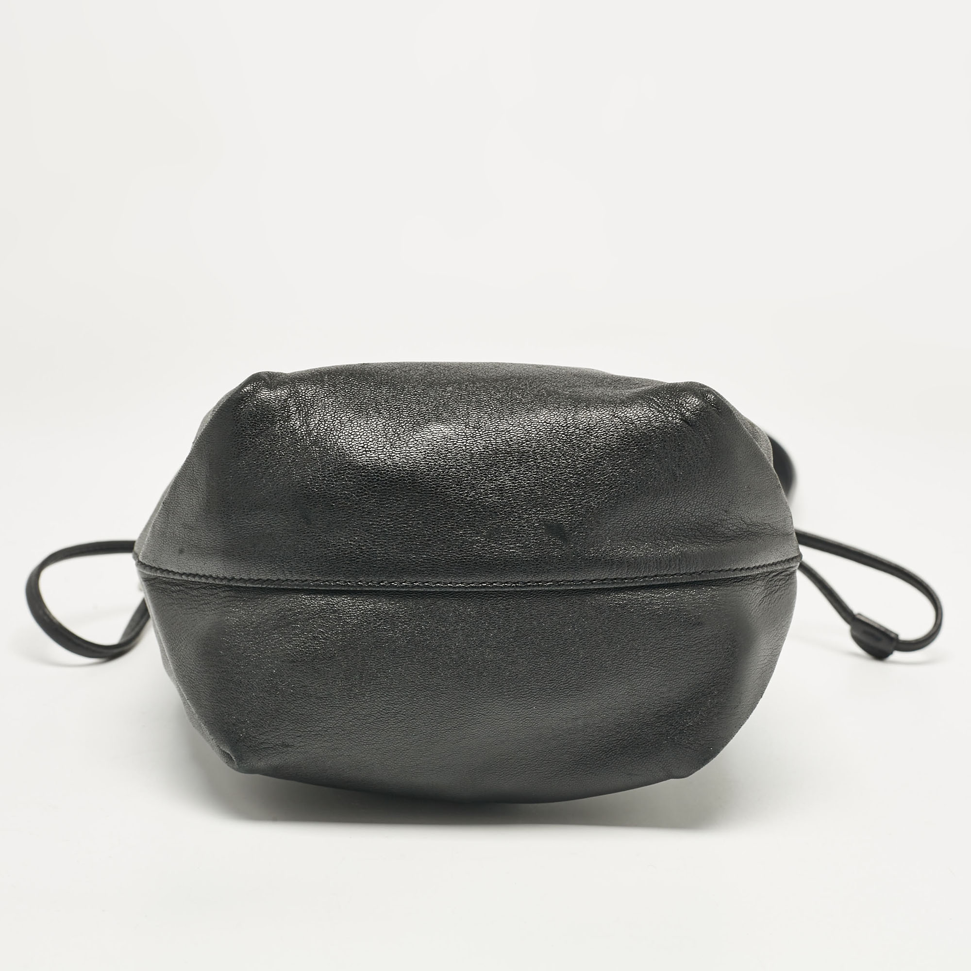 Saint Laurent Black Leather Teddy Drawstring Shoulder Bag