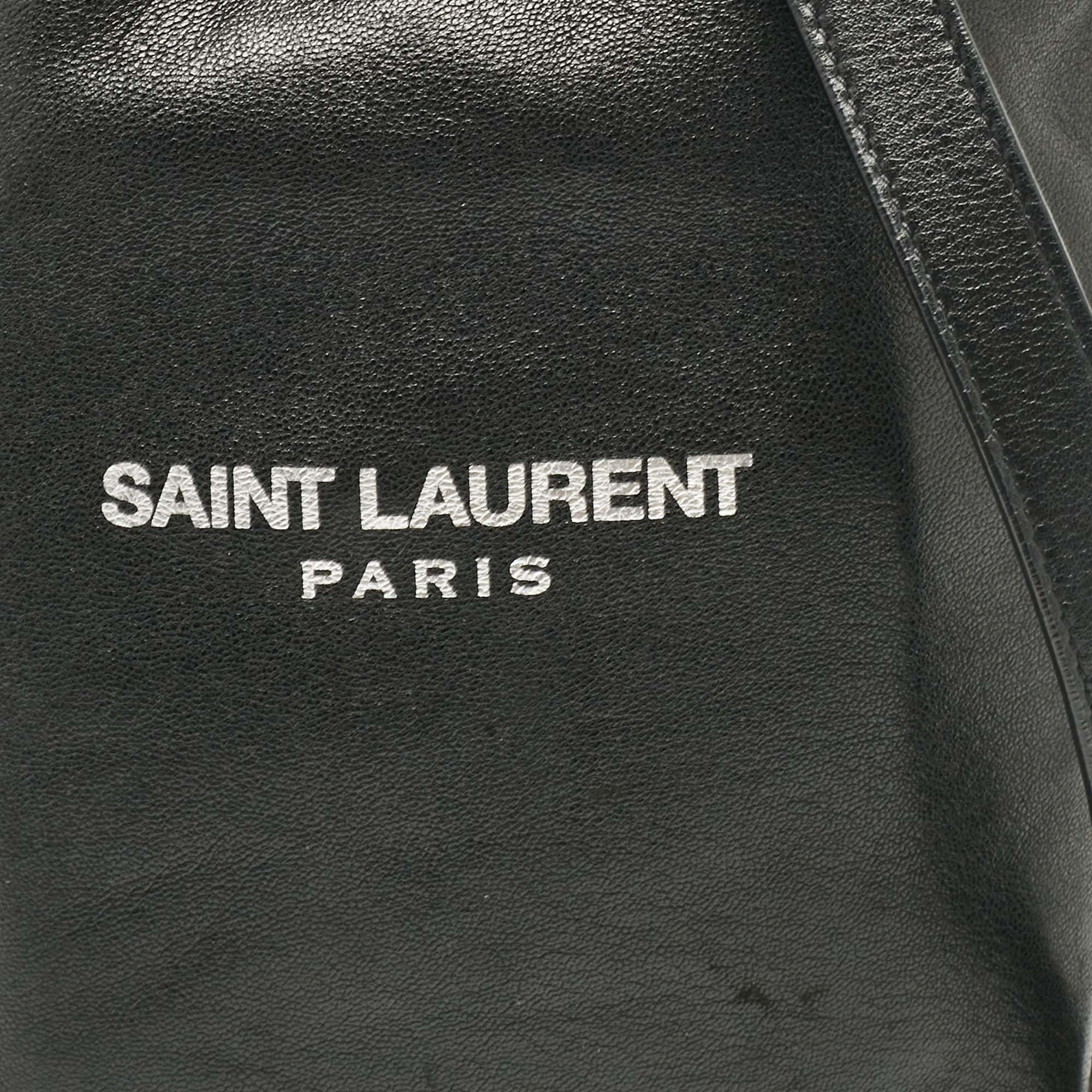 Saint Laurent Black Leather Teddy Drawstring Shoulder Bag