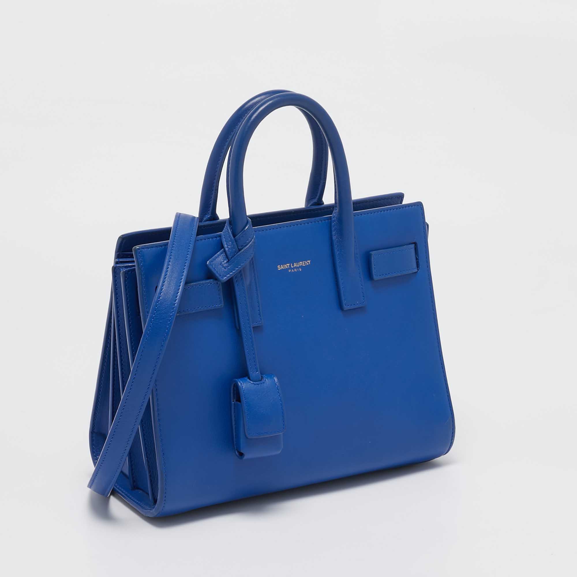 Saint Laurent Blue Leather Nano Classic Sac De Jour Tote