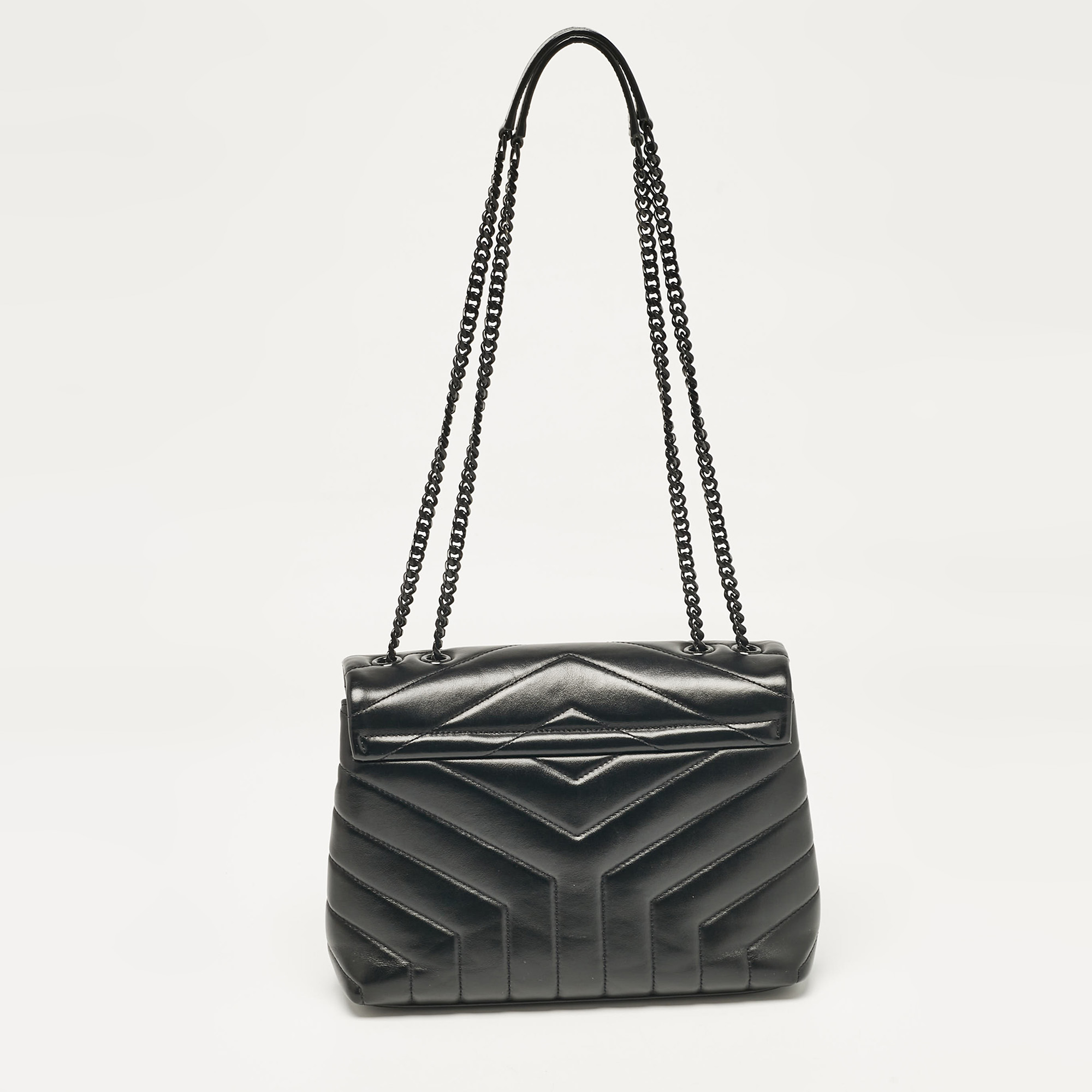 Saint Laurent Black Chevron Leather Small Loulou Shoulder Bag