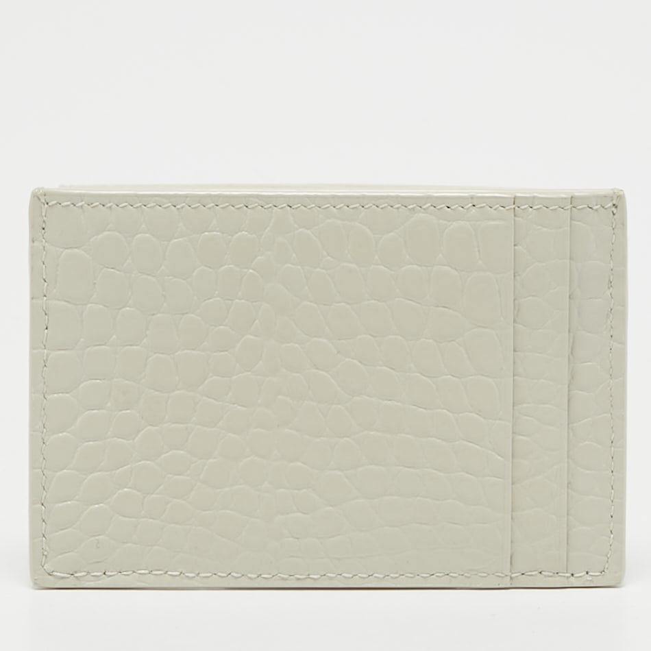 Saint Laurent Off White Croc Embossed Leather Uptown Flap Card Holder