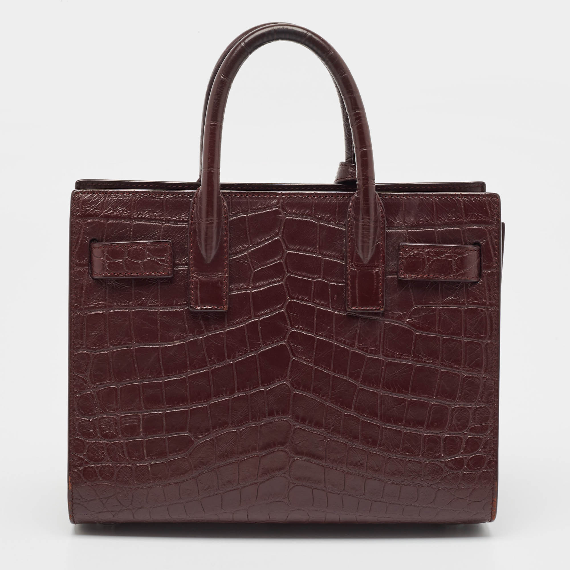 Saint Laurent Burgundy Croc Embossed Leather Nano Classic Sac De Jour Tote