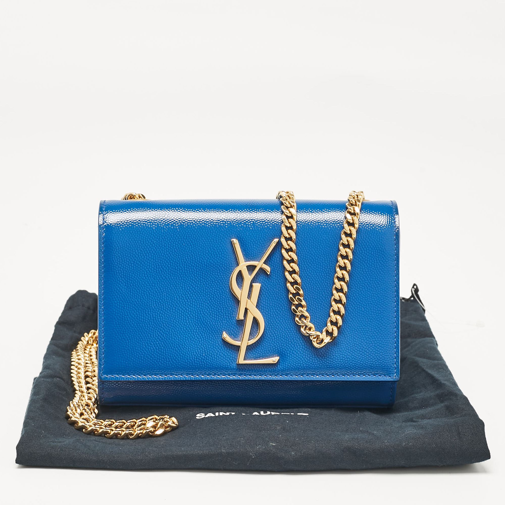 Saint Laurent Blue Patent Leather Small Kate Chain Shoulder Bag