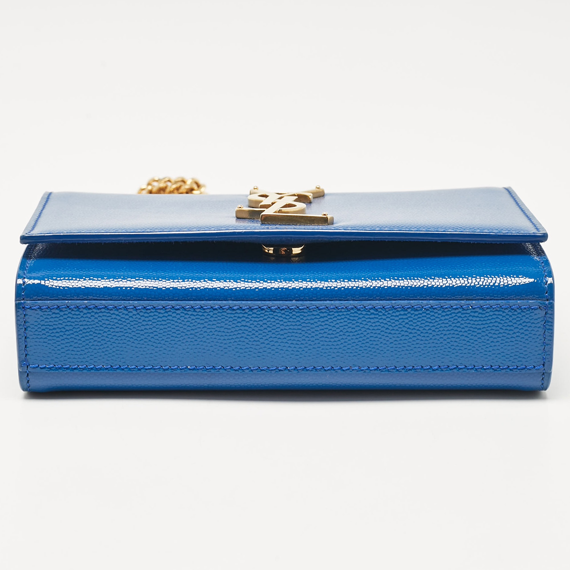 Saint Laurent Blue Patent Leather Small Kate Chain Shoulder Bag