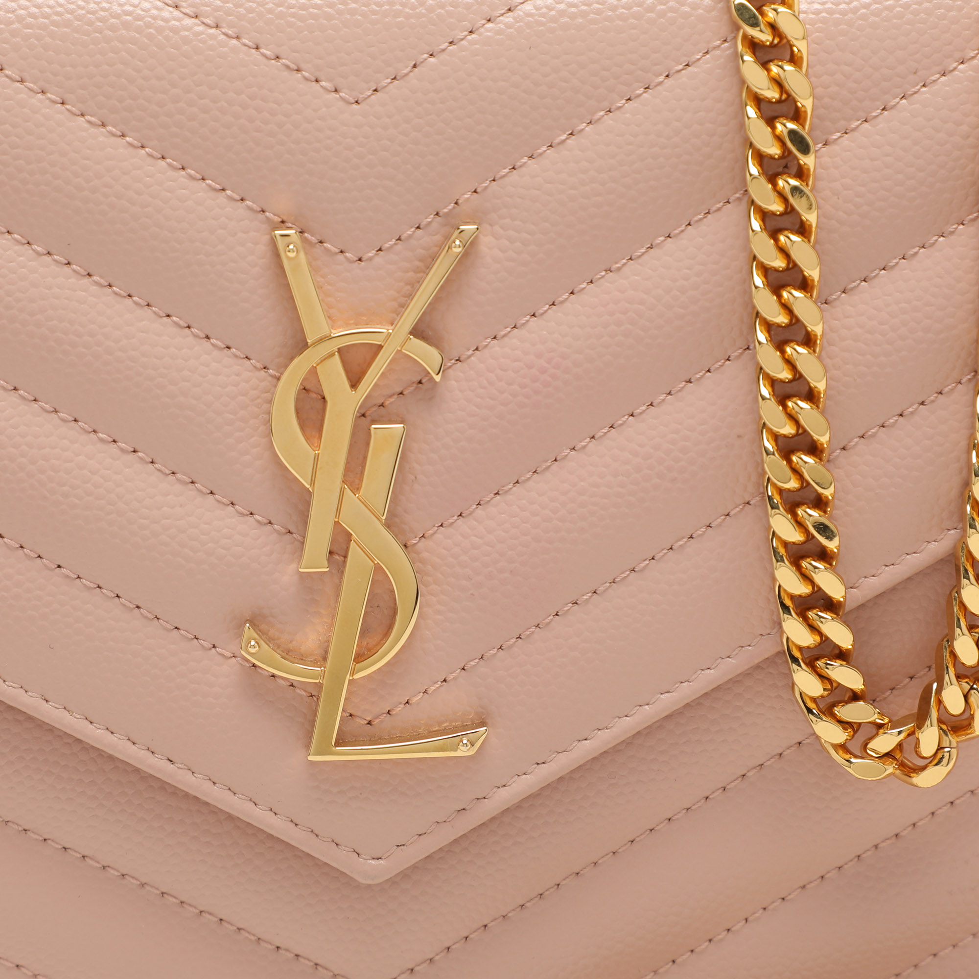 Saint Laurent Beige Leather Cassandre Wallet On Chain