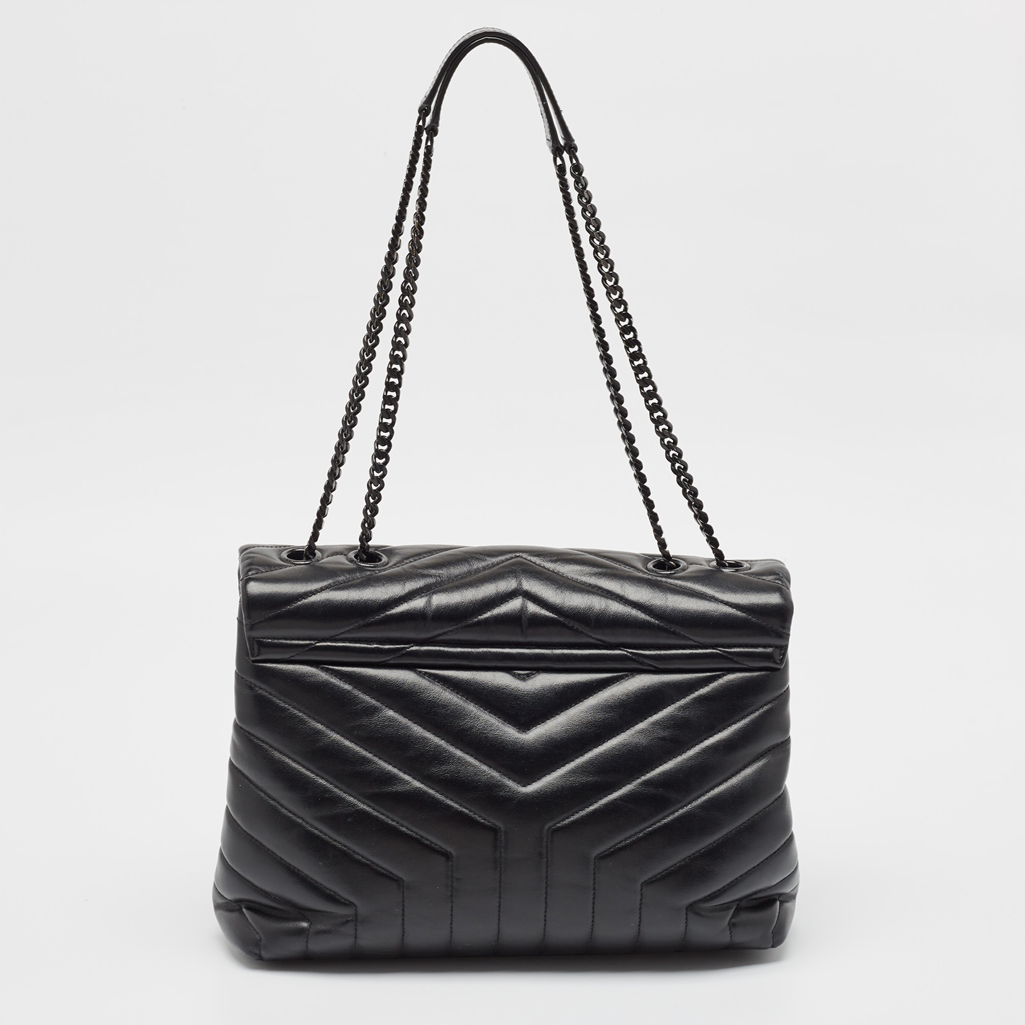 Saint Laurent Black Matelassé Leather Medium LouLou Shoulder Bag