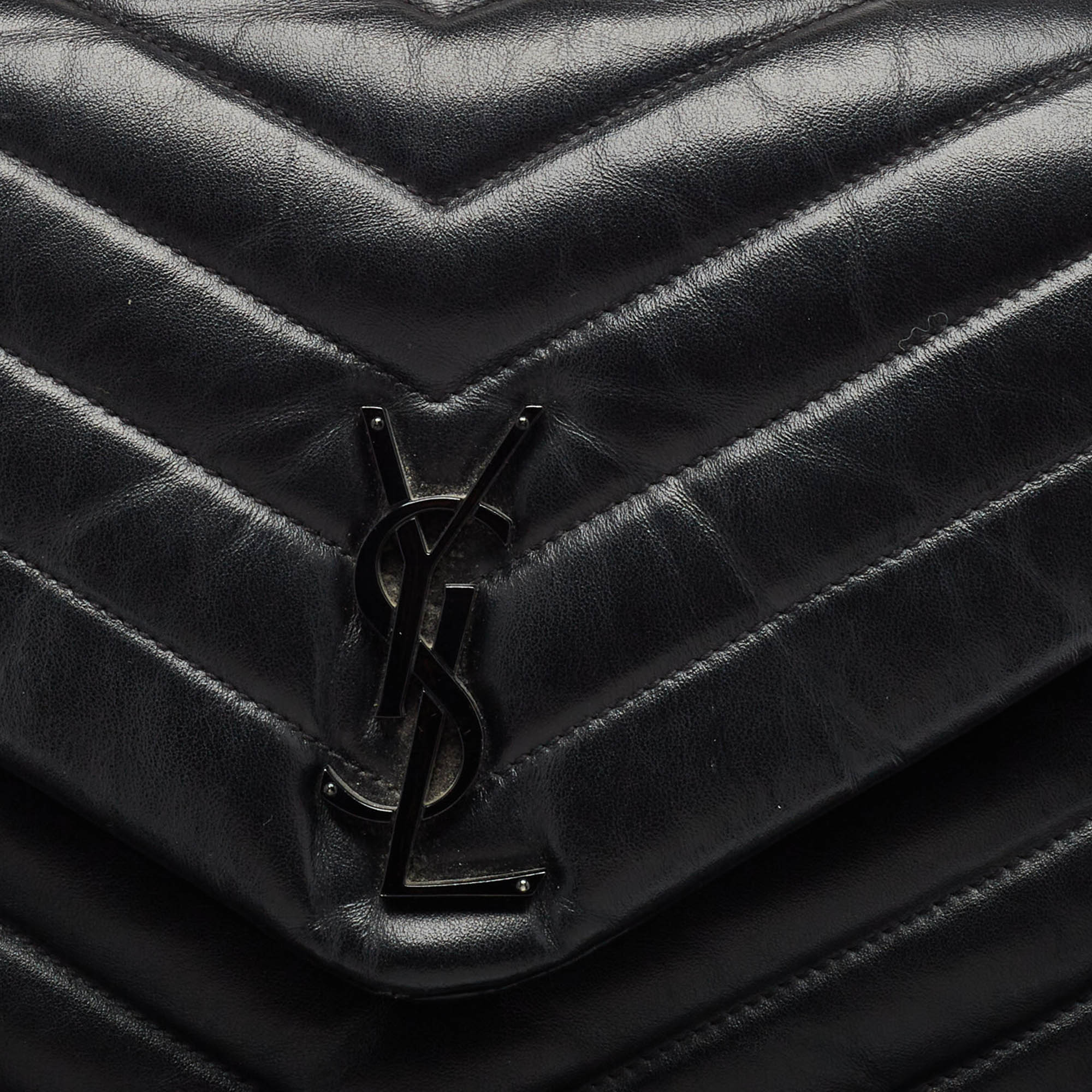 Saint Laurent Black Matelassé Leather Medium LouLou Shoulder Bag