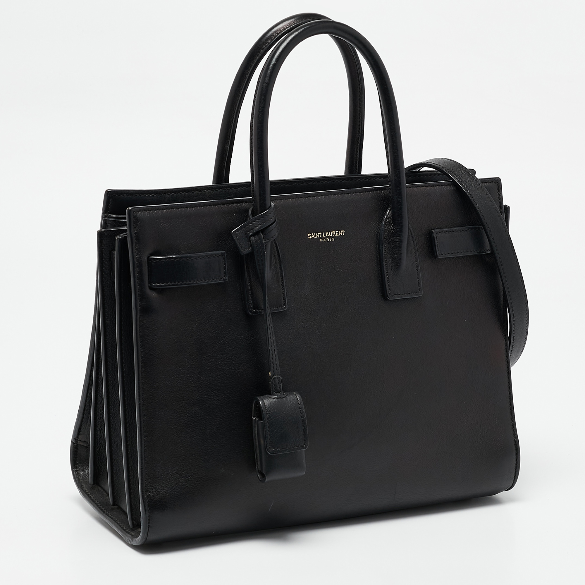 Saint Laurent Black Leather Baby Classic Sac De Jour Tote